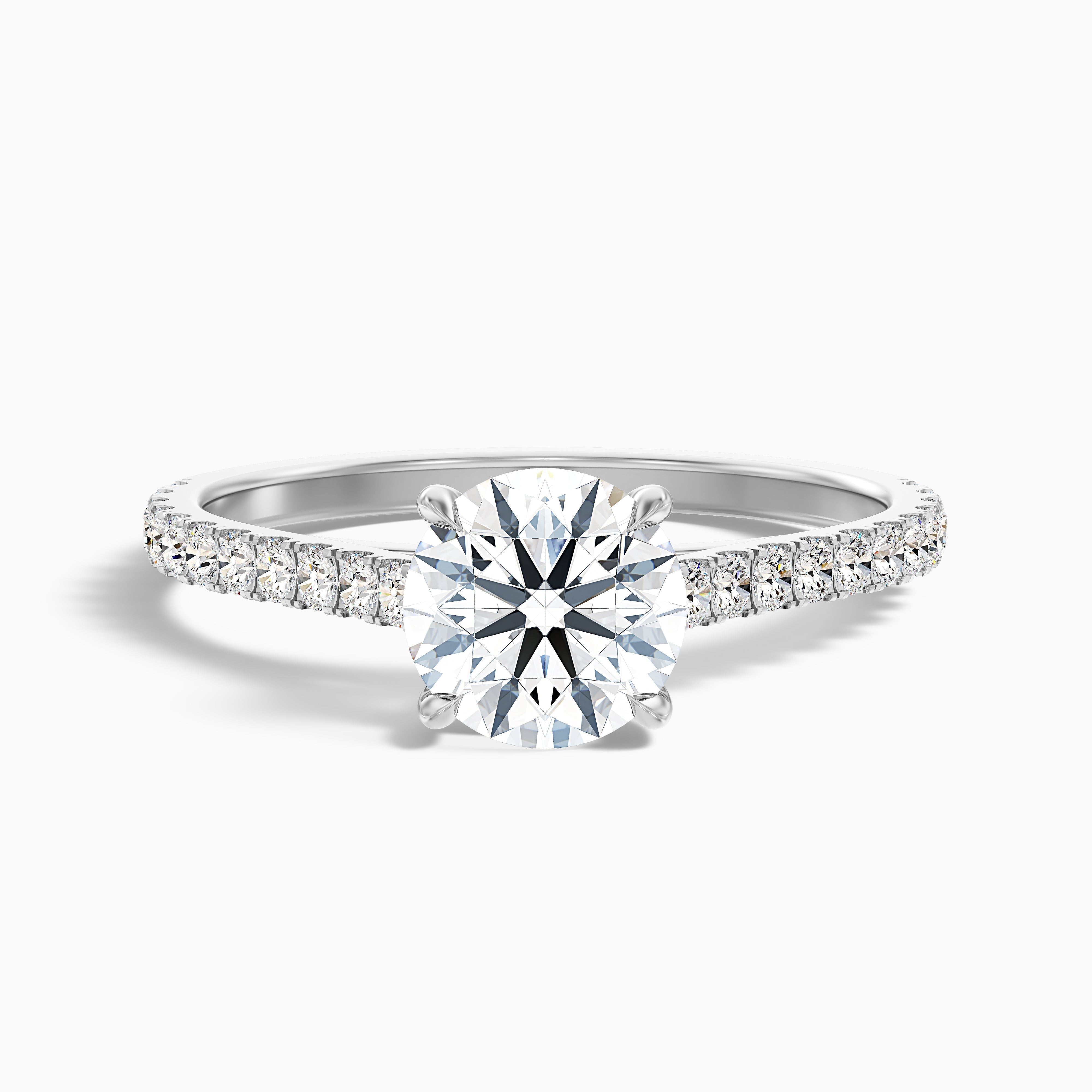 Lilly 4.5 Carat Round Side Stone Pave Moissanite Diamond Ring in 18k White Gold