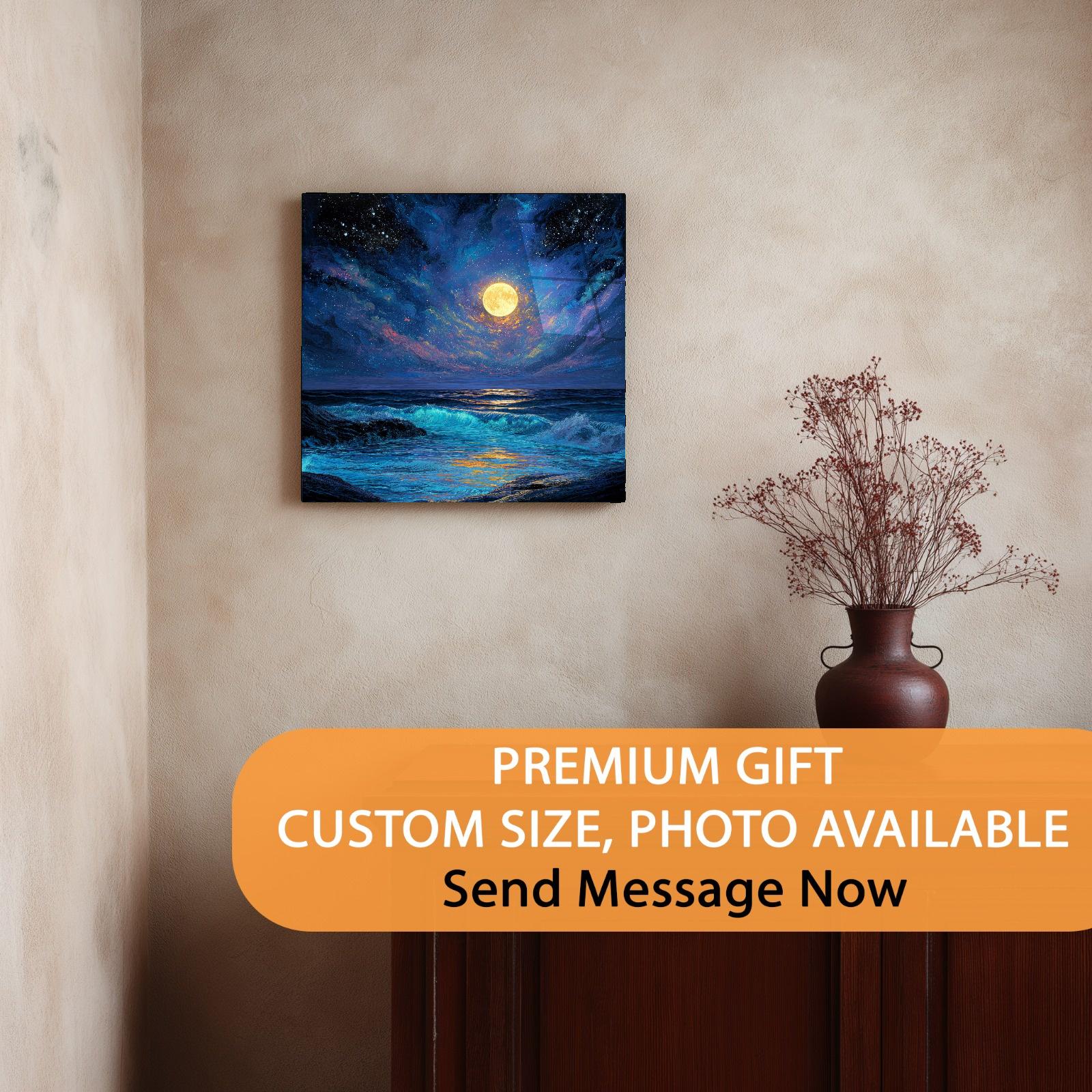 Moonlit Ocean Tempered Glass Wall Art | Coastal Living Room Decor