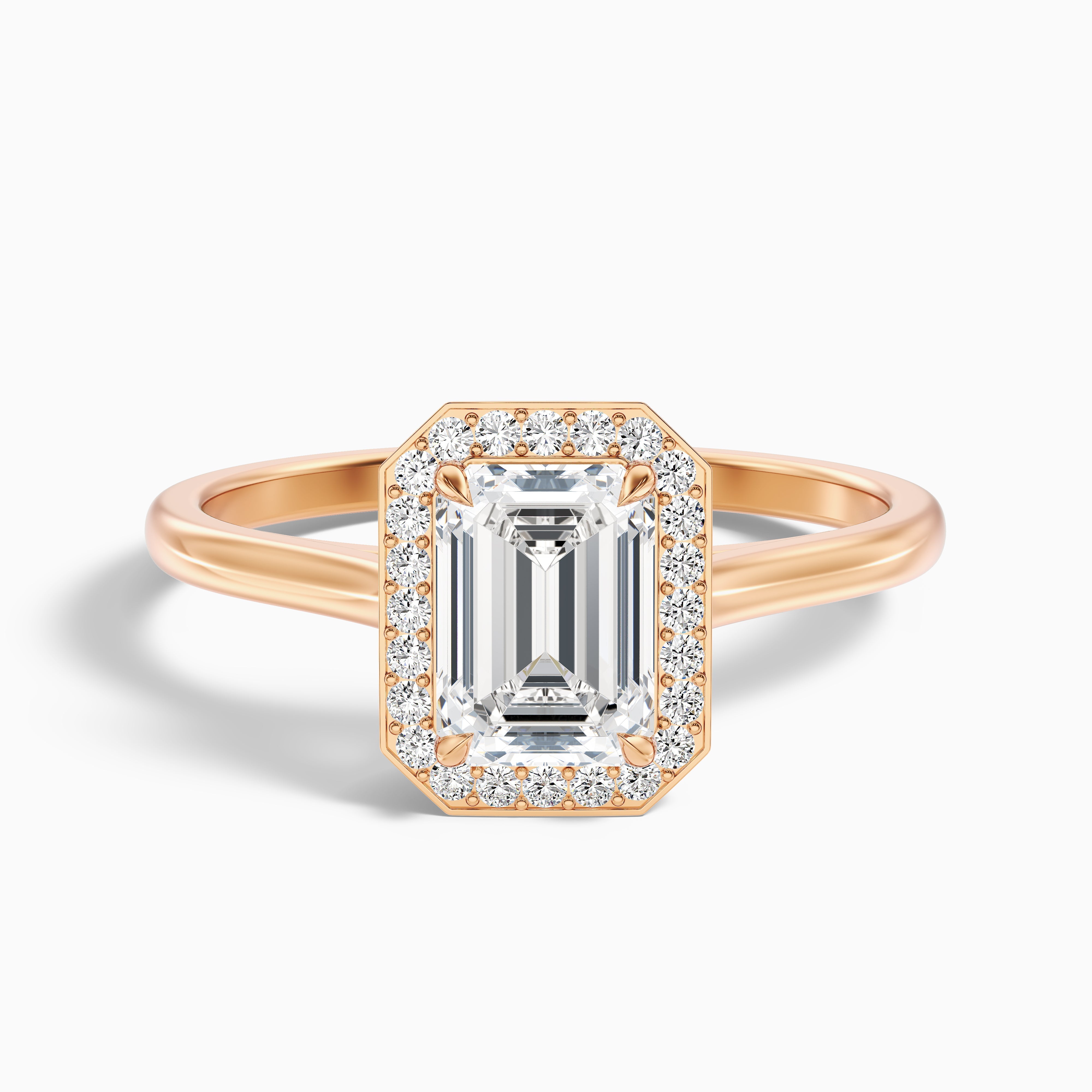 Ila 5 Carat Emerald Cut Halo Lab Grown Engagement Ring in 14k White Gold