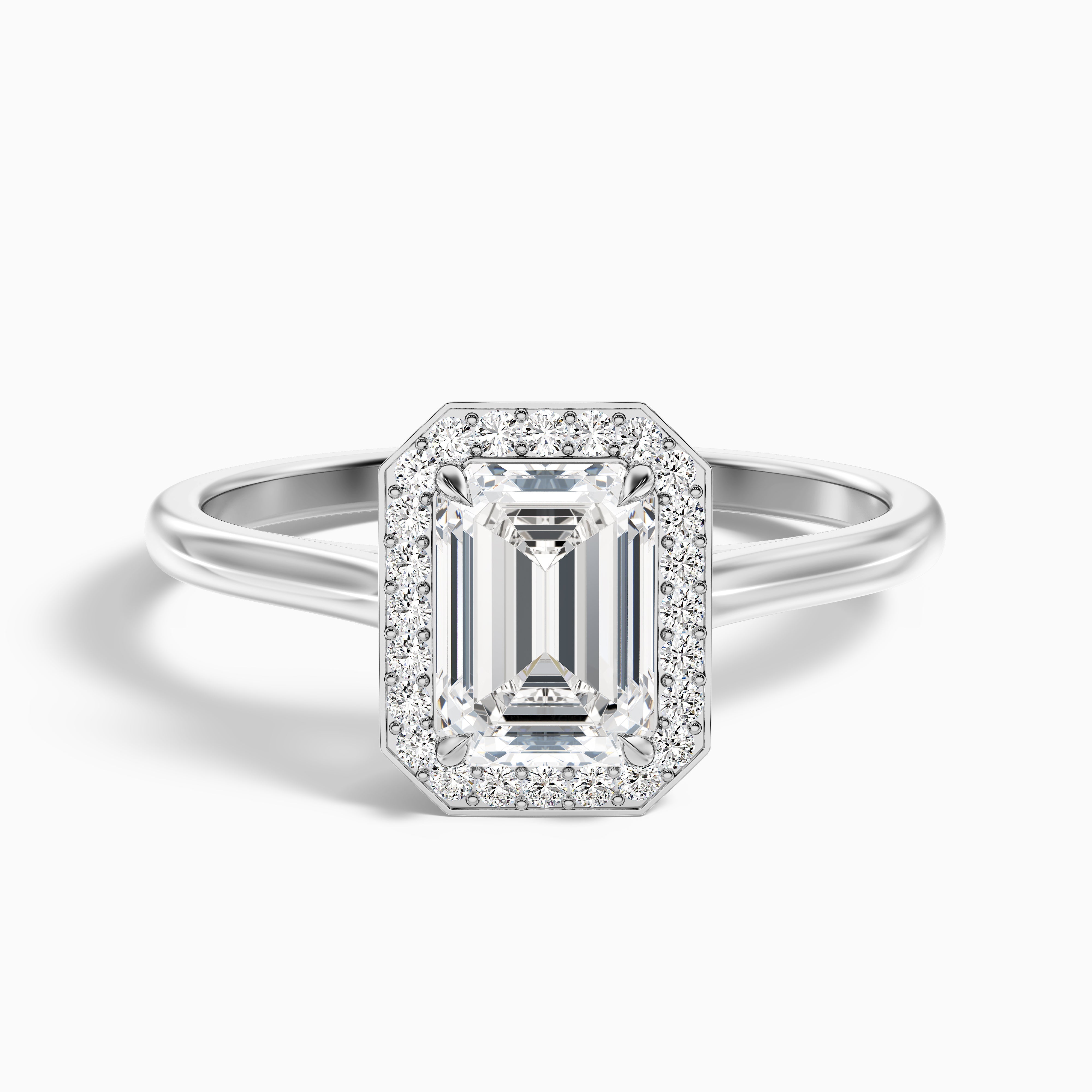 Ila 1.5 Carat Emerald Cut Halo Lab Grown Engagement Ring in Platinum