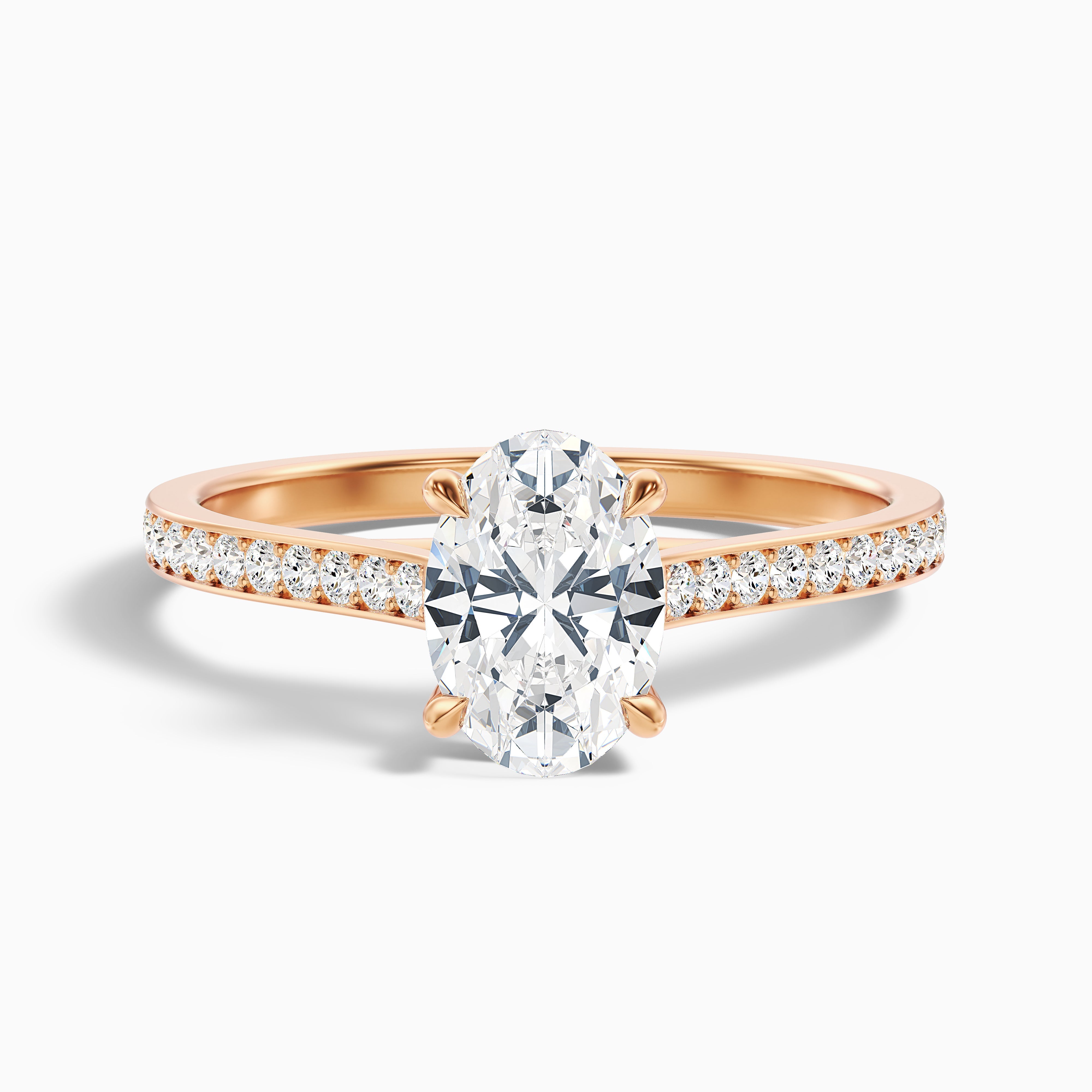 Carla 2.5 Carat Oval Cut Side Stone Pave Moissanite Diamond Ring in Platinum