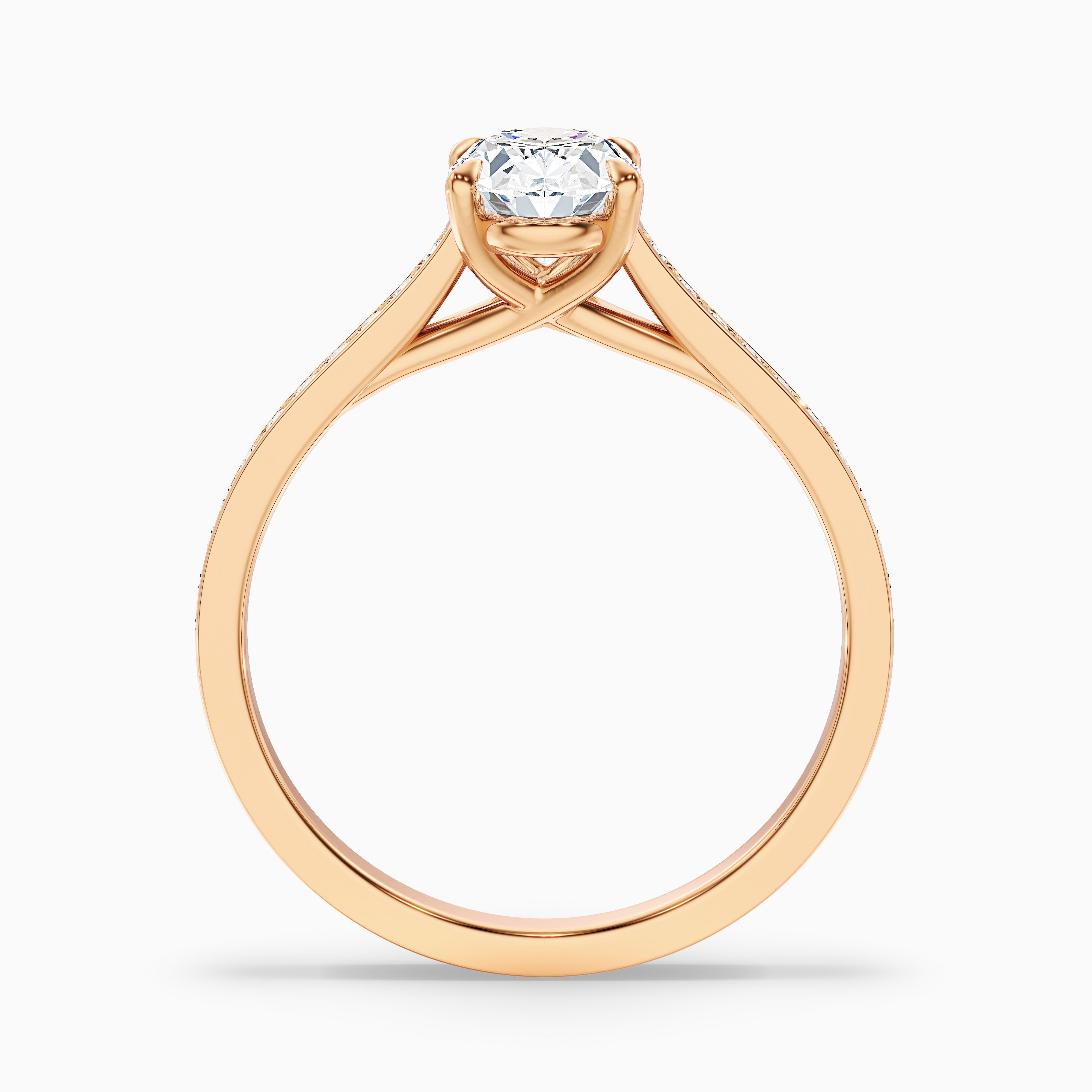 Sky 3 Carat Oval Cut Side Stone Pave Lab Grown Engagement Ring in 14k Rose Gold