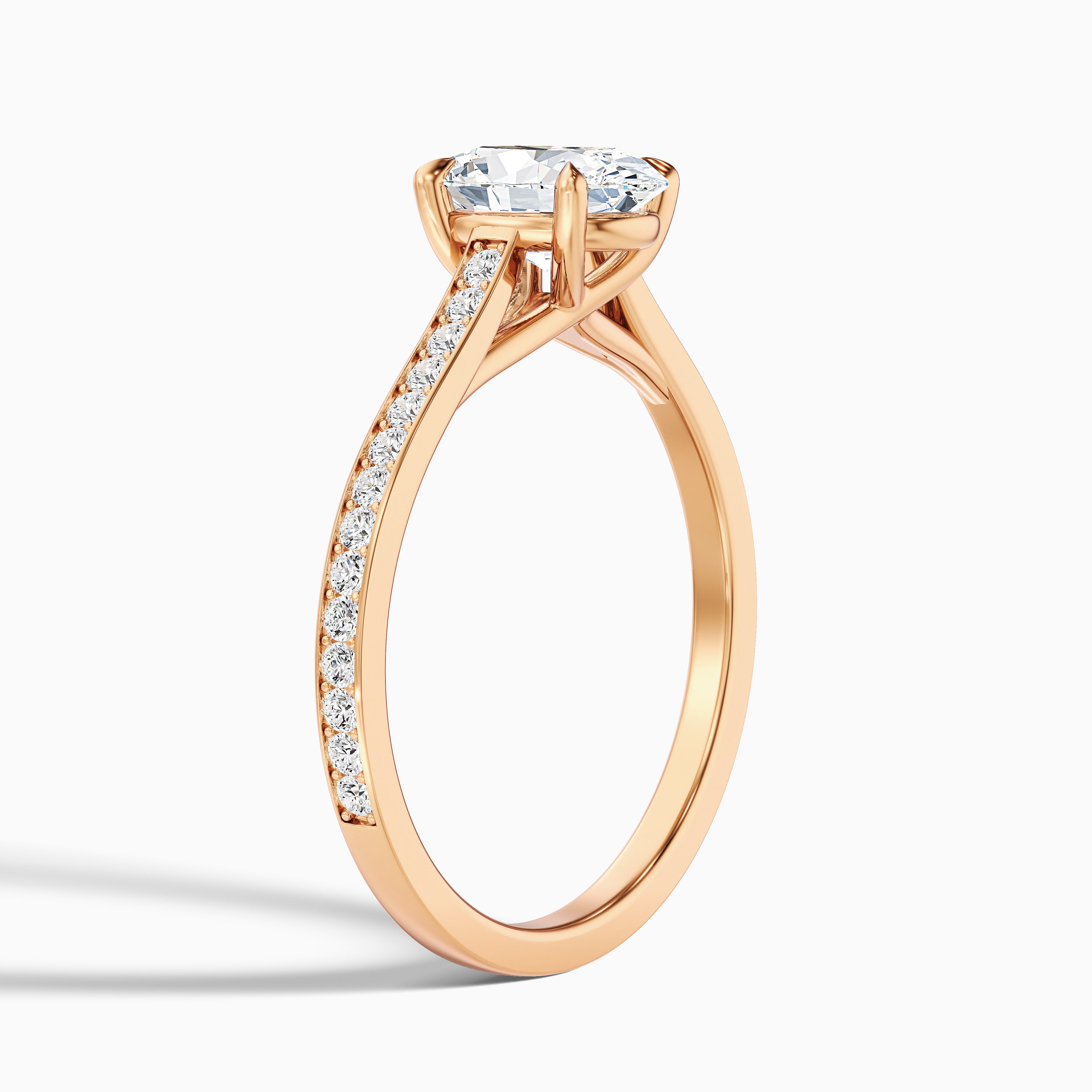 Sky 2.5 Carat Oval Cut Side Stone Pave Lab Grown Engagement Ring in 18k Rose Gold