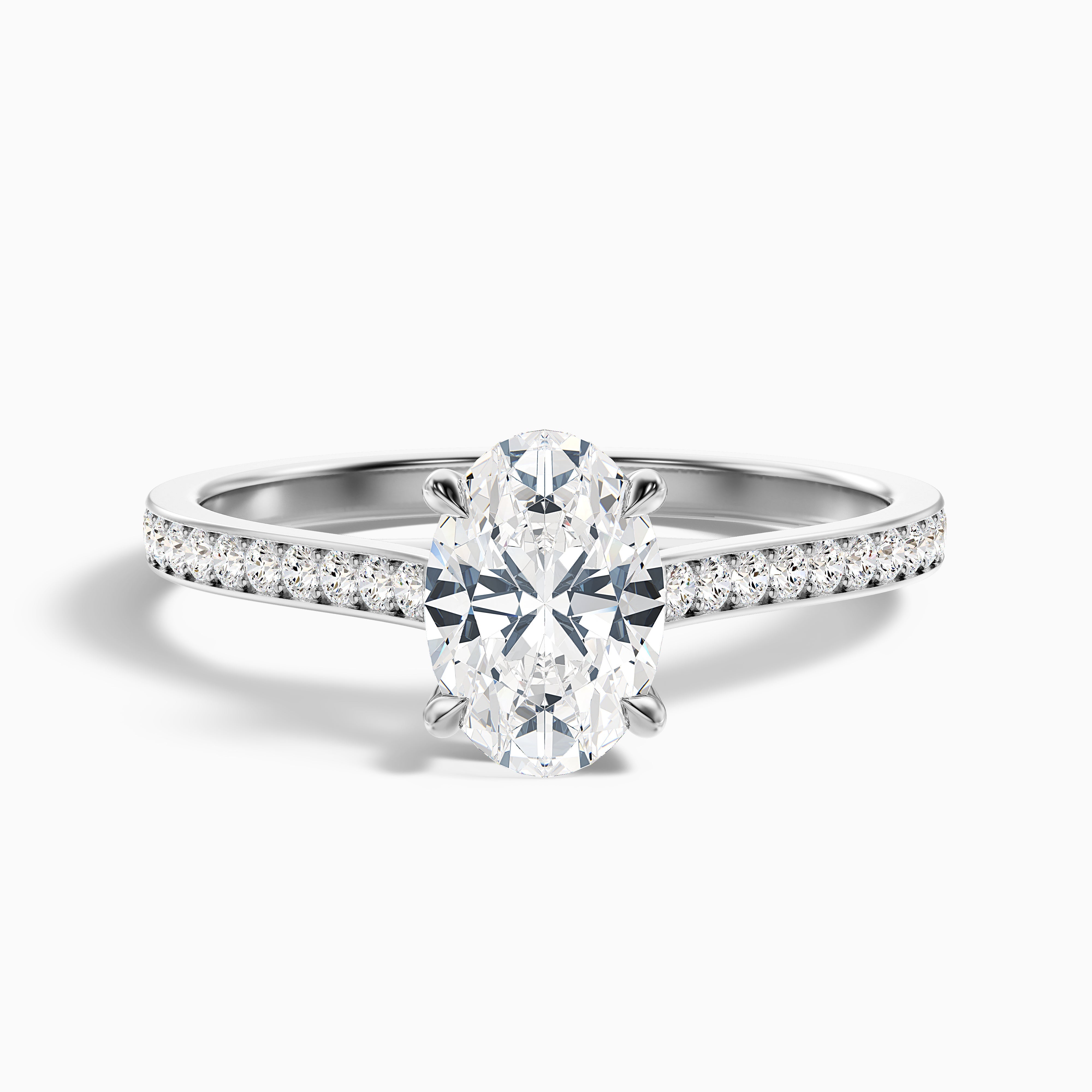 Carla 3.5 Carat Oval Cut Side Stone Pave Moissanite Diamond Ring in 18k Yellow Gold
