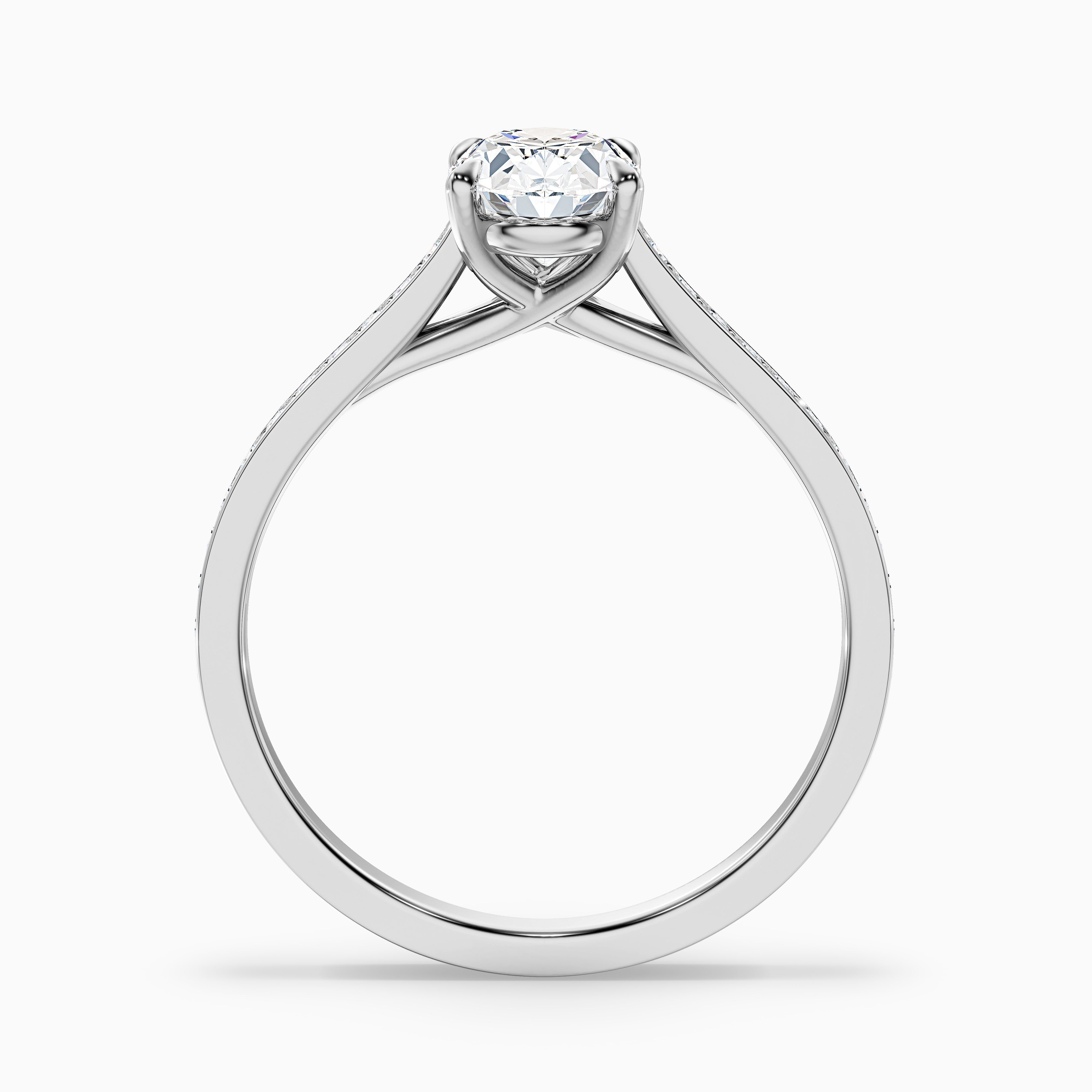 Sky 4 Carat Oval Cut Side Stone Pave Lab Grown Engagement Ring in 14k Rose Gold