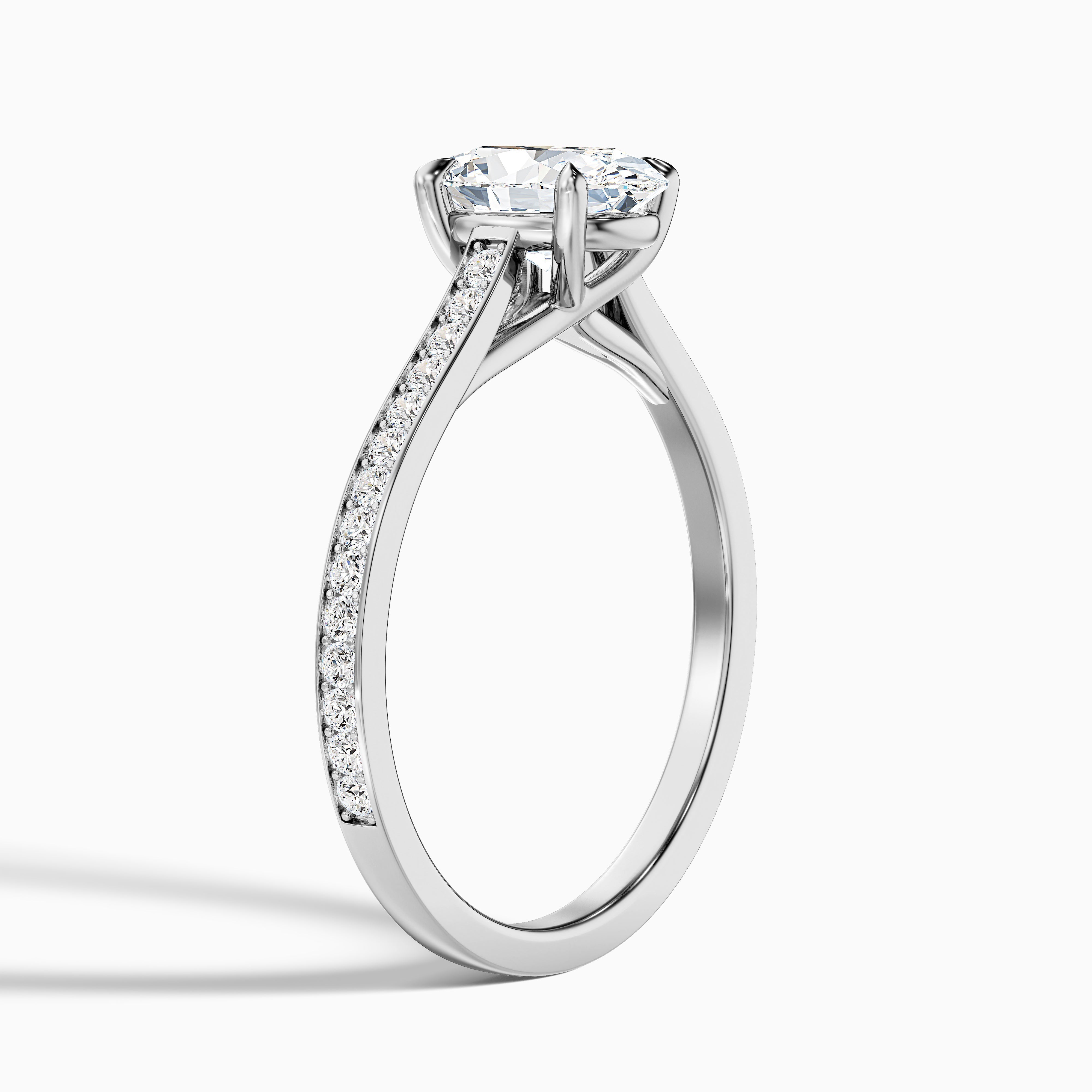 Carla 4.5 Carat Oval Cut Side Stone Pave Moissanite Diamond Ring in Platinum