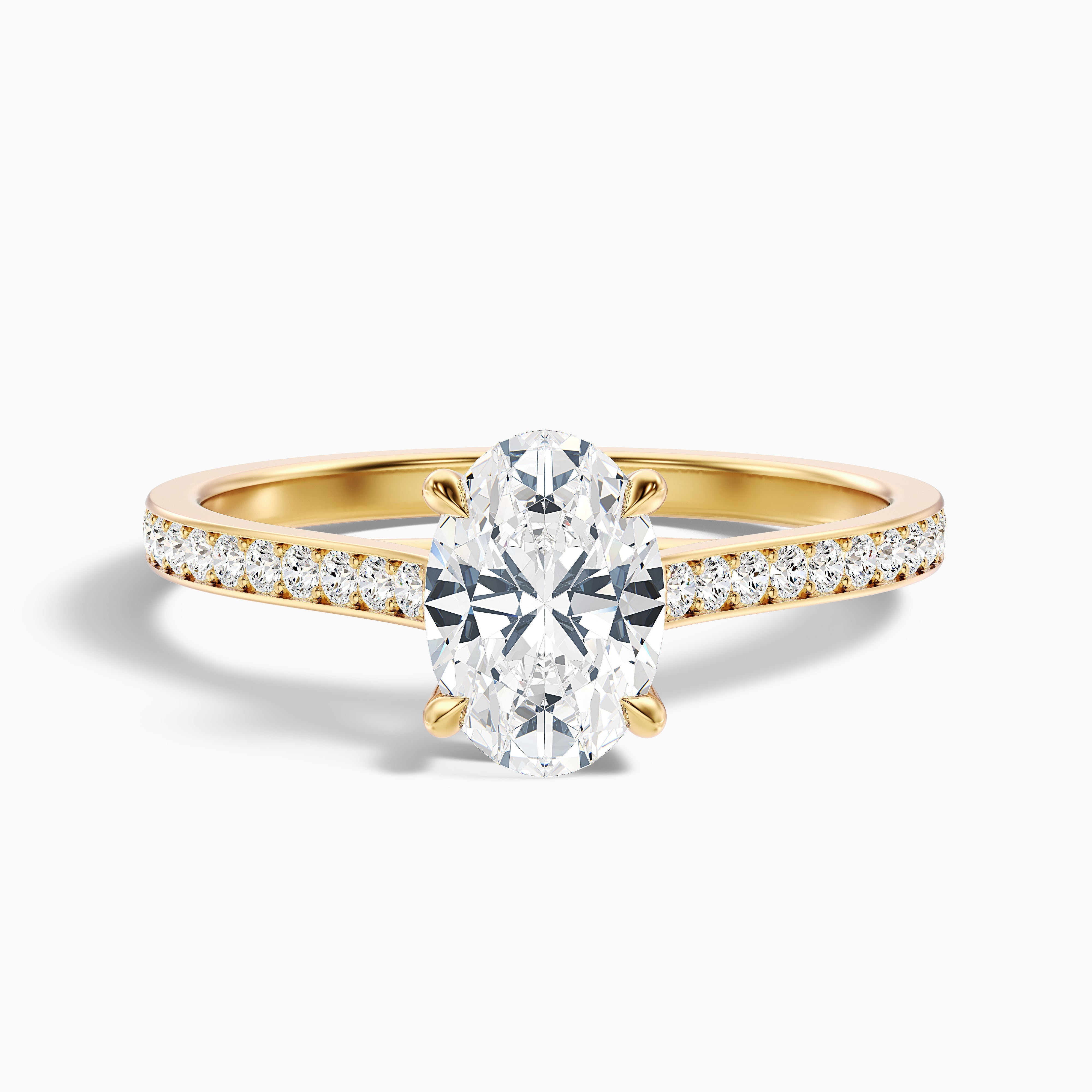 Sky 1 Carat Oval Cut Side Stone Pave Lab Grown Engagement Ring in 10k Yellow Gold
