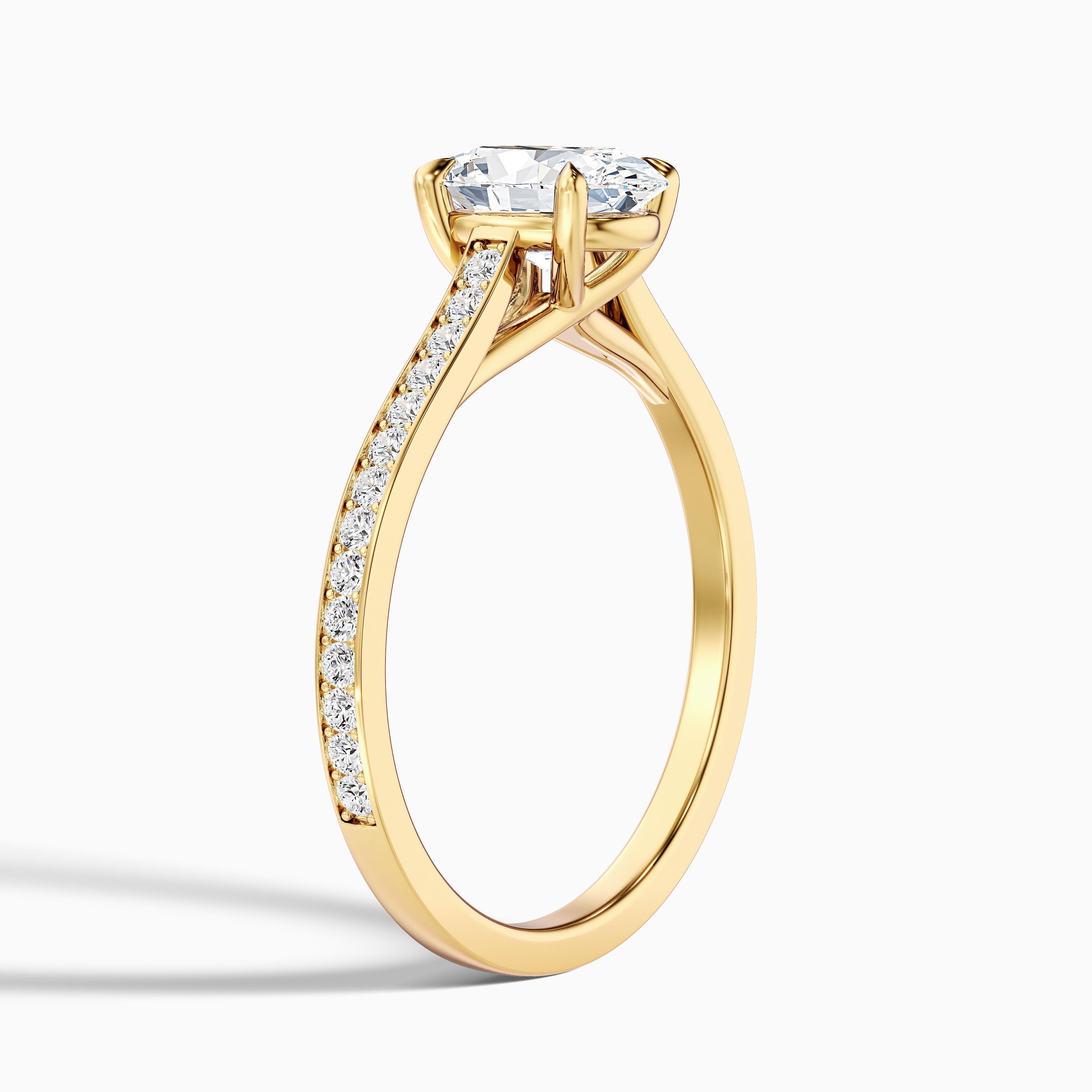 Sky 1.5 Carat Oval Cut Side Stone Pave Lab Grown Engagement Ring in 18k Rose Gold