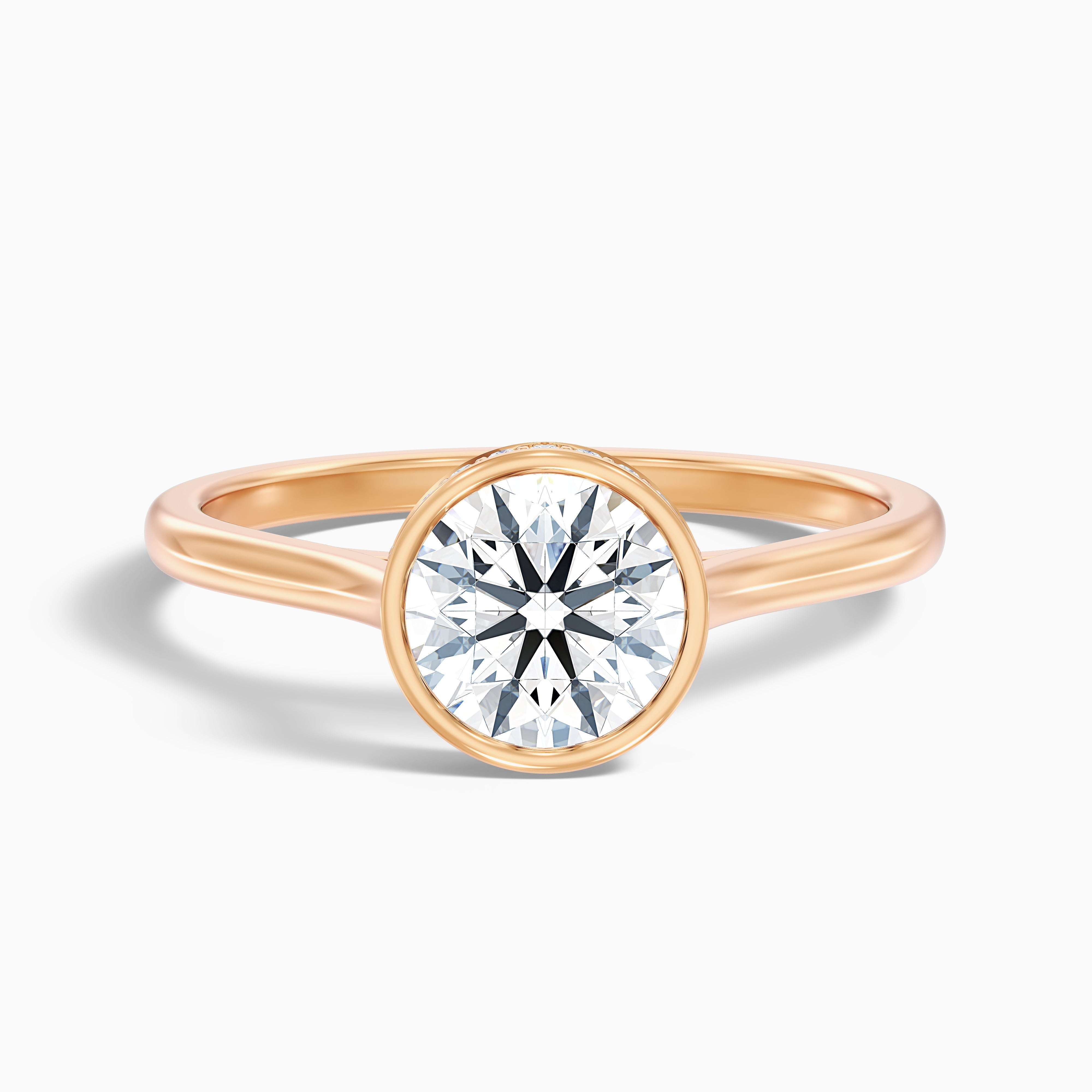 Angel 5.5 Carat Round Bezel Set Moissanite Diamond Ring with Hidden Halo in 14k Yellow Gold