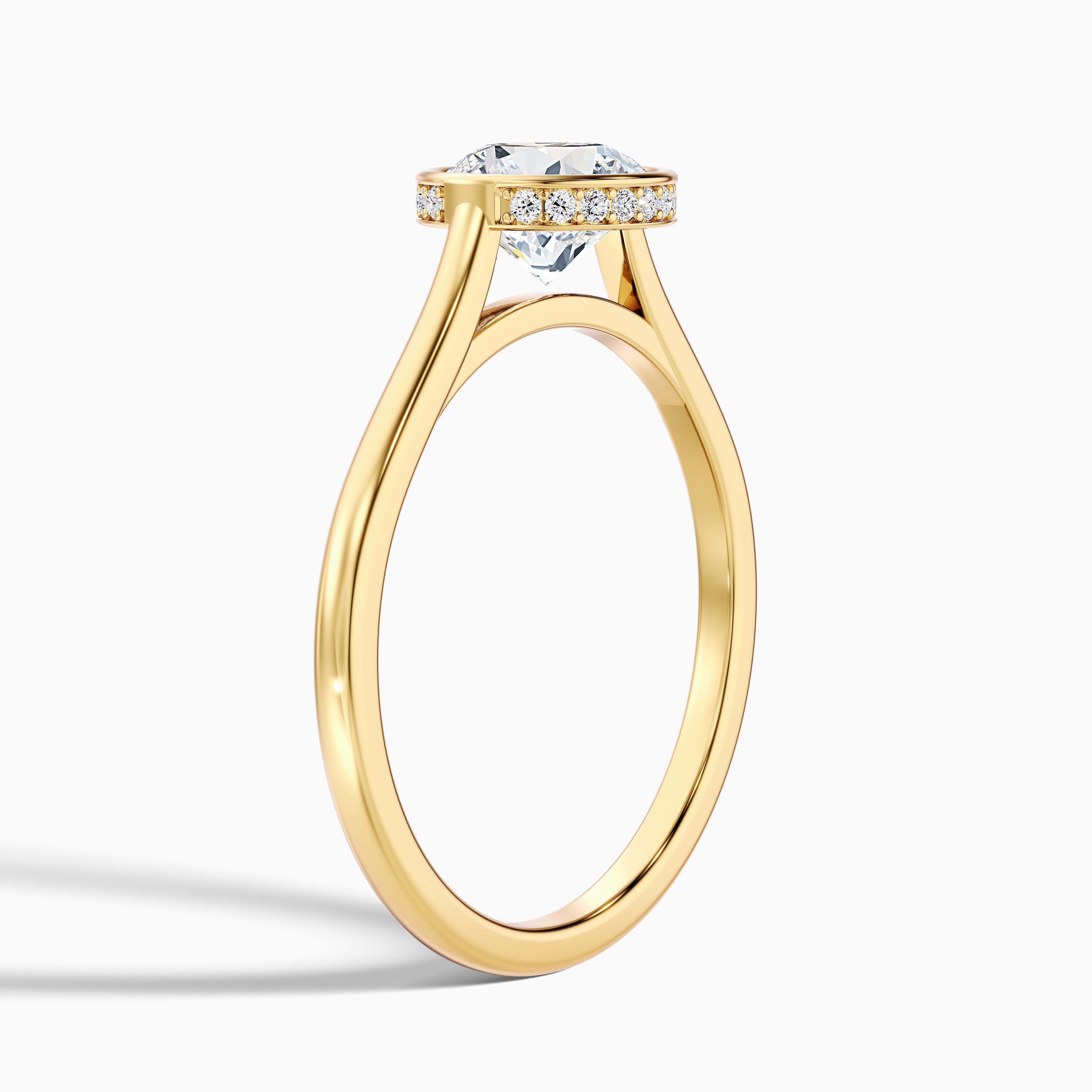 Angel 1.5 Carat Round Bezel Set Moissanite Diamond Ring with Hidden Halo in 10k Rose Gold