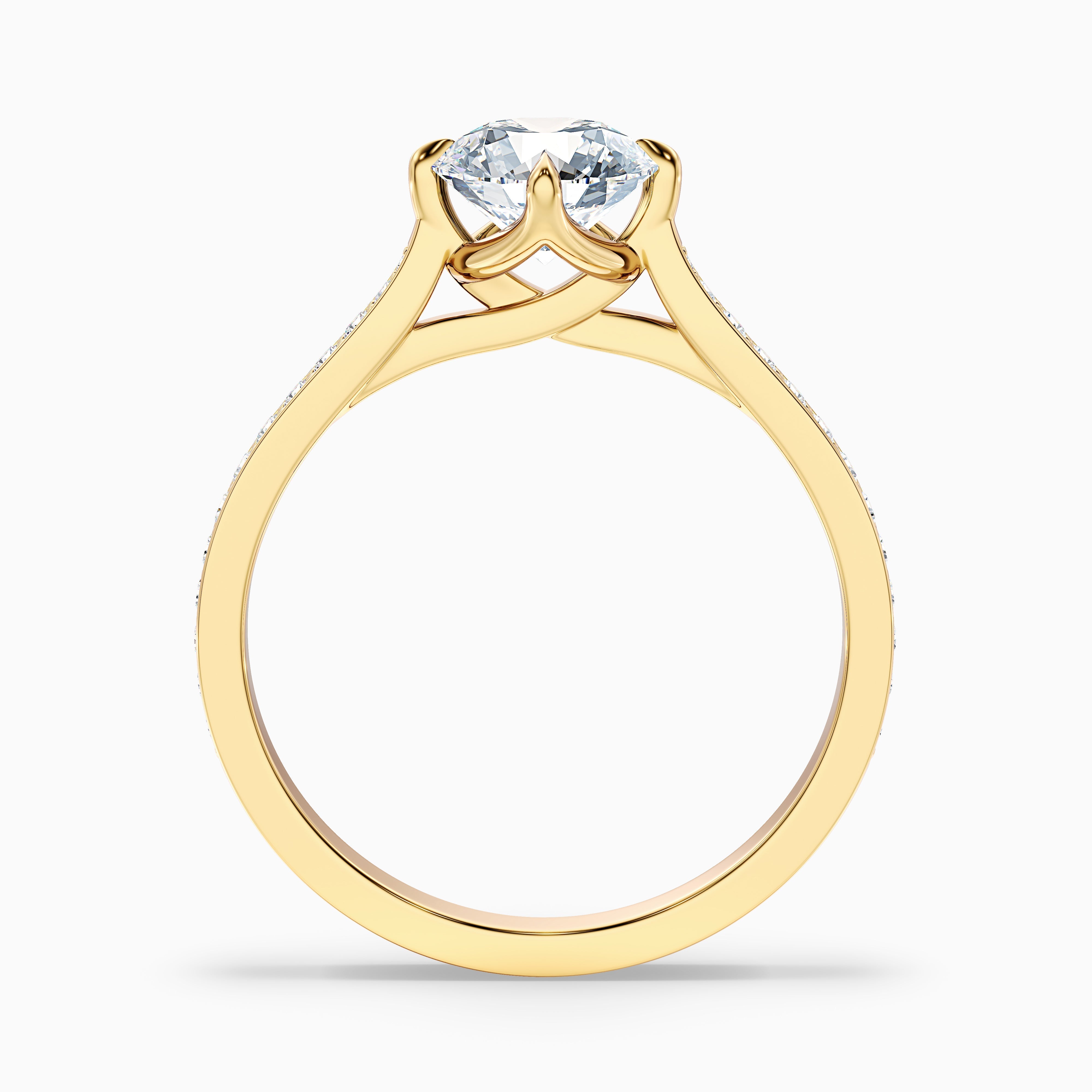 Anna 5 Carat Round Side Stone Pave Lab Grown Engagement Ring in 14k Yellow Gold