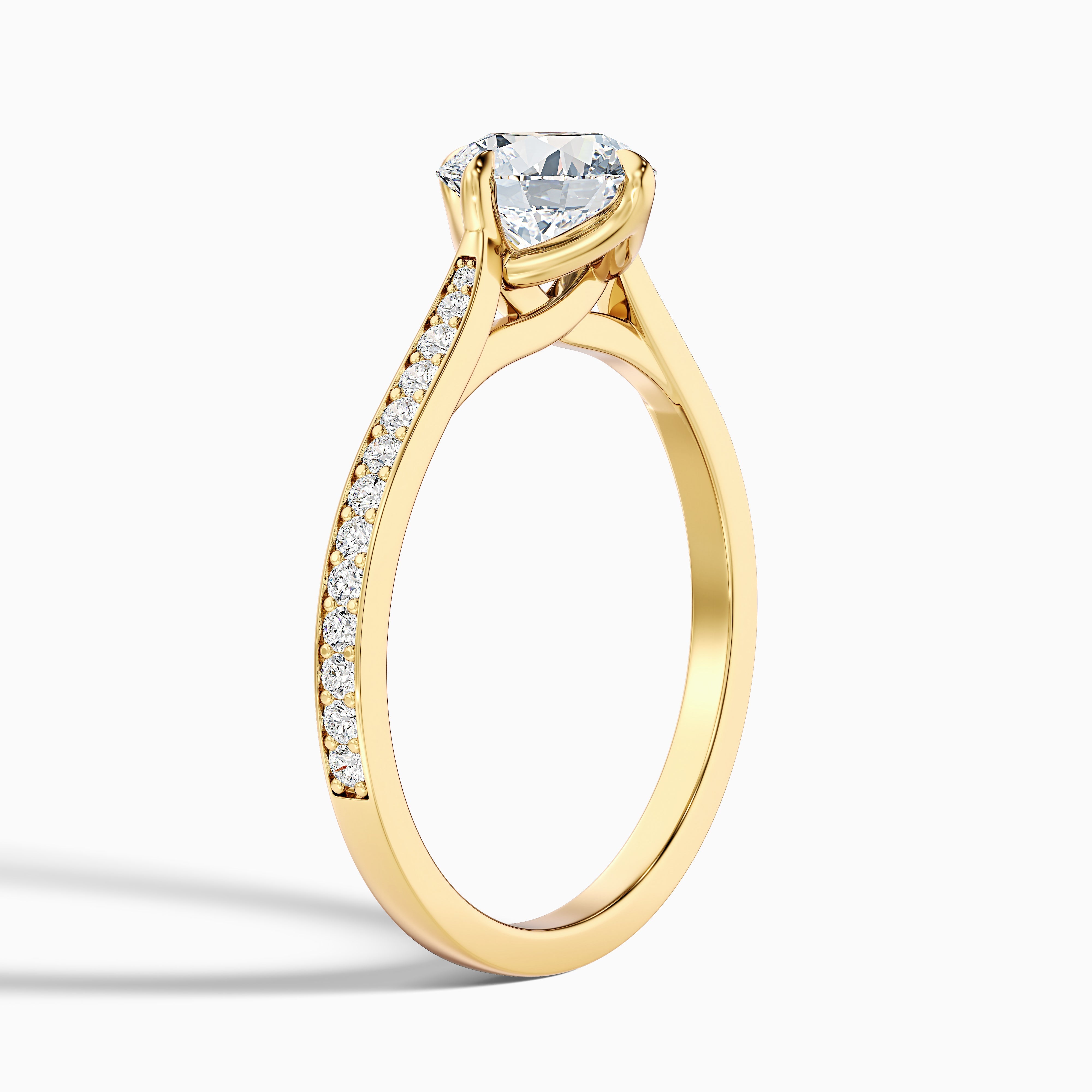Anna 3 Carat Round Side Stone Pave Lab Grown Engagement Ring in 10k Yellow Gold