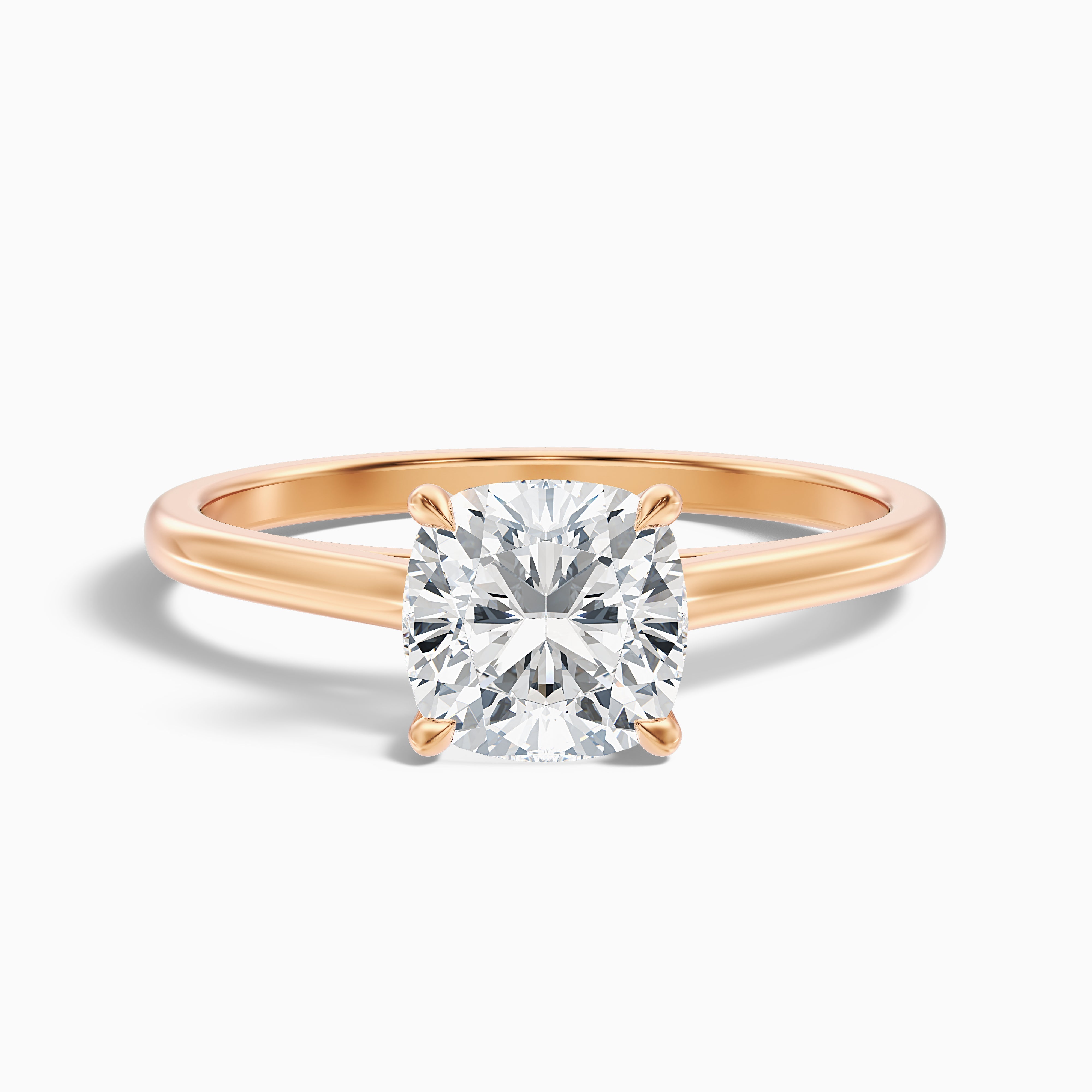 Joa 2 Carat Cushion Cut Solitaire Lab Grown Engagement Ring in 14k Rose Gold