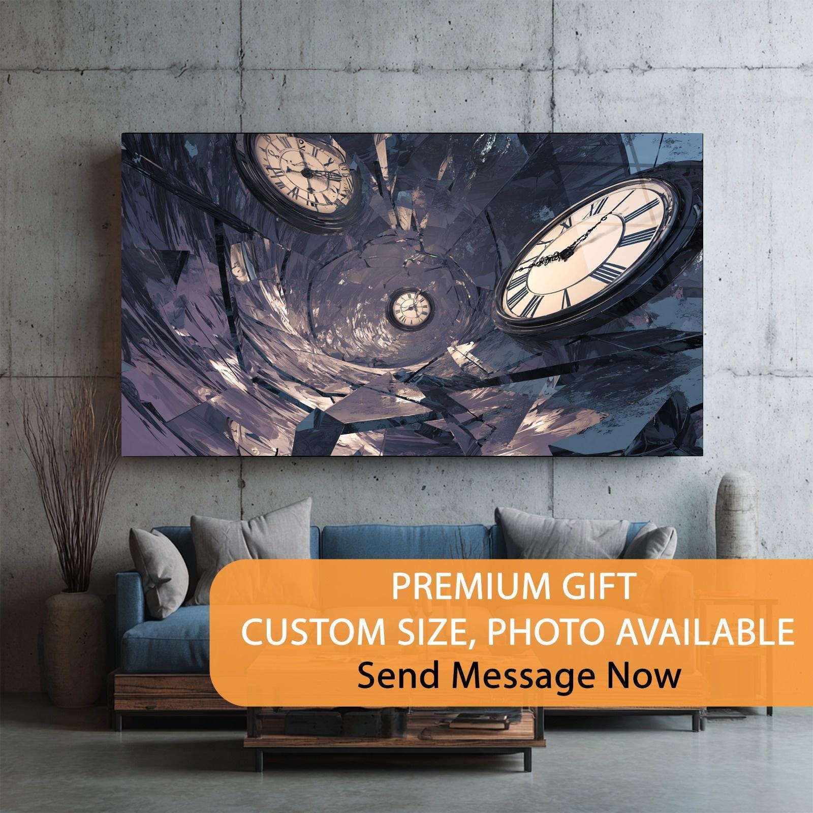 Surreal Clock Tempered Glass Wall Art | Time Vortex Tunnel Decor