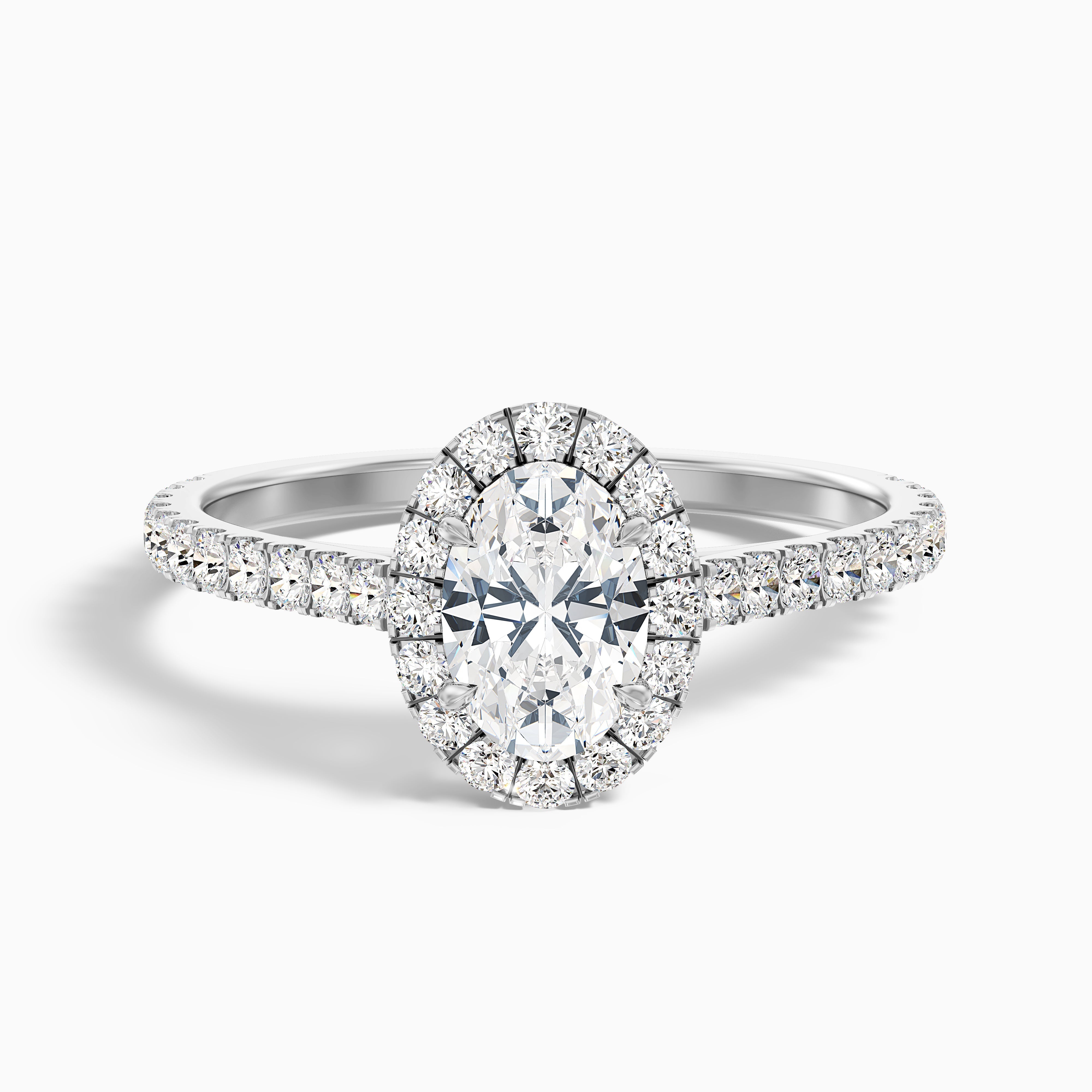 Zia 1.5 Carat Oval Halo Pave Lab Grown Engagement Ring in 18k Rose Gold