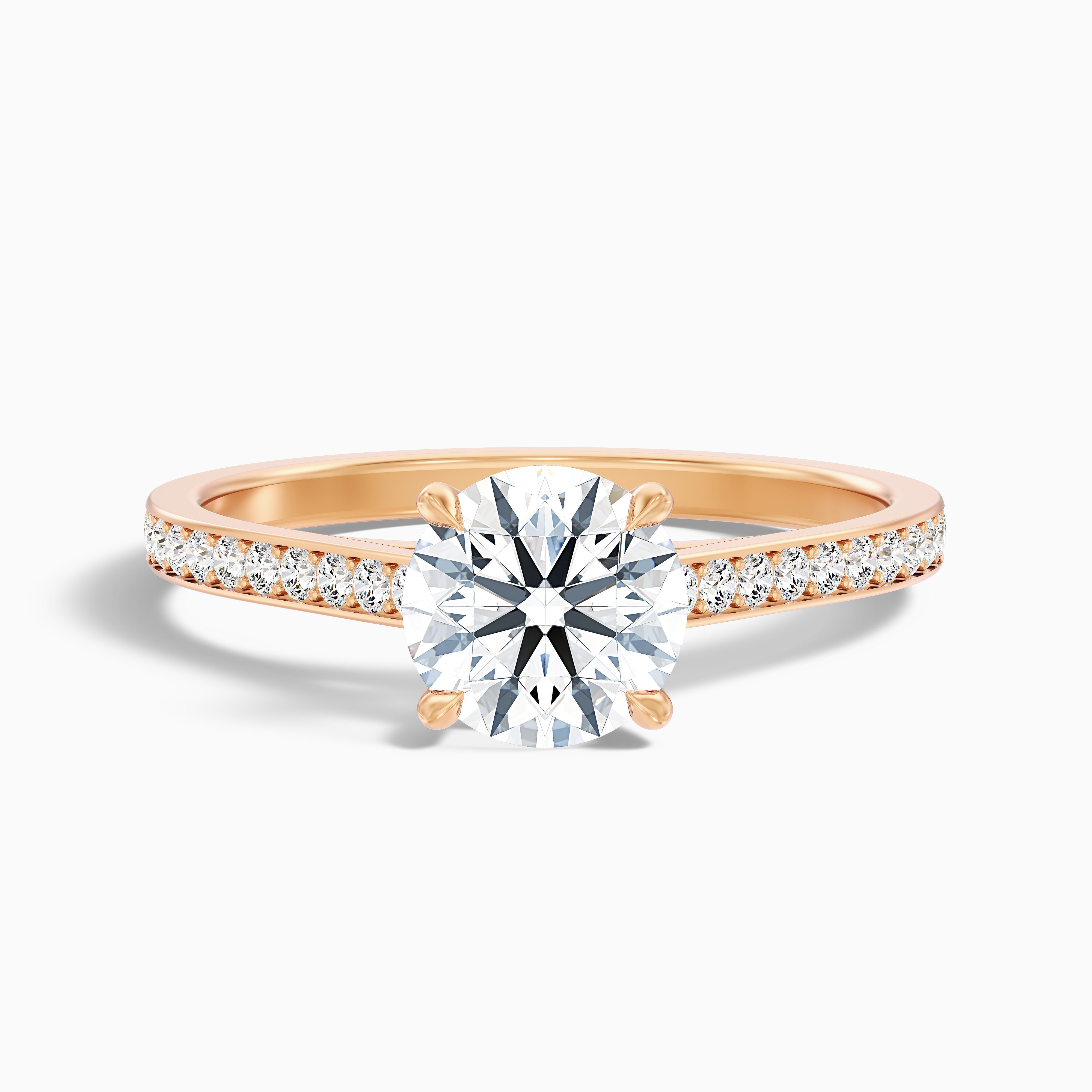 Lisa 4 Carat Round Cut Side Stone Pave Moissanite Diamond Ring in 10k Rose Gold