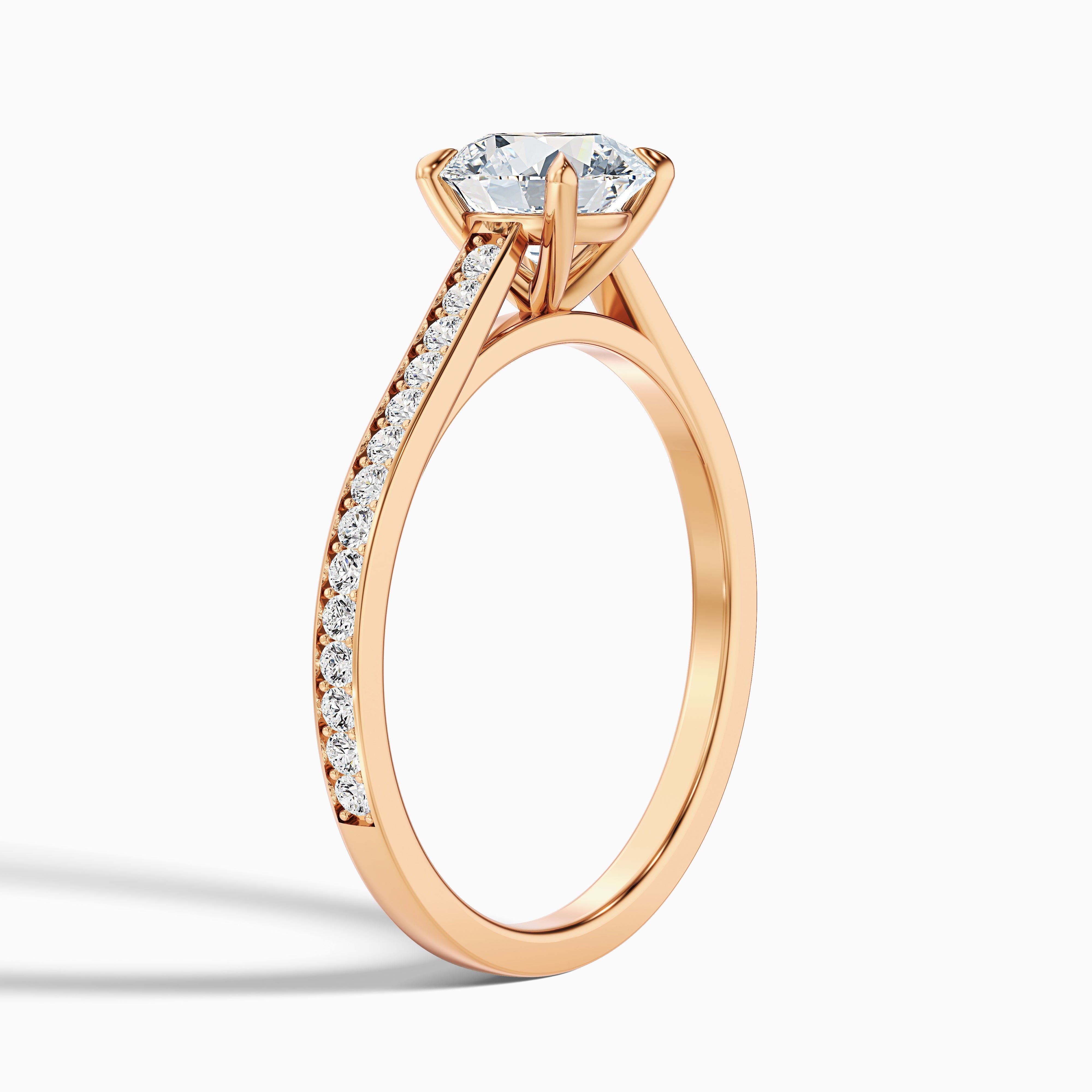 Lisa 2.5 Carat Round Cut Side Stone Pave Moissanite Diamond Ring in 10k Rose Gold