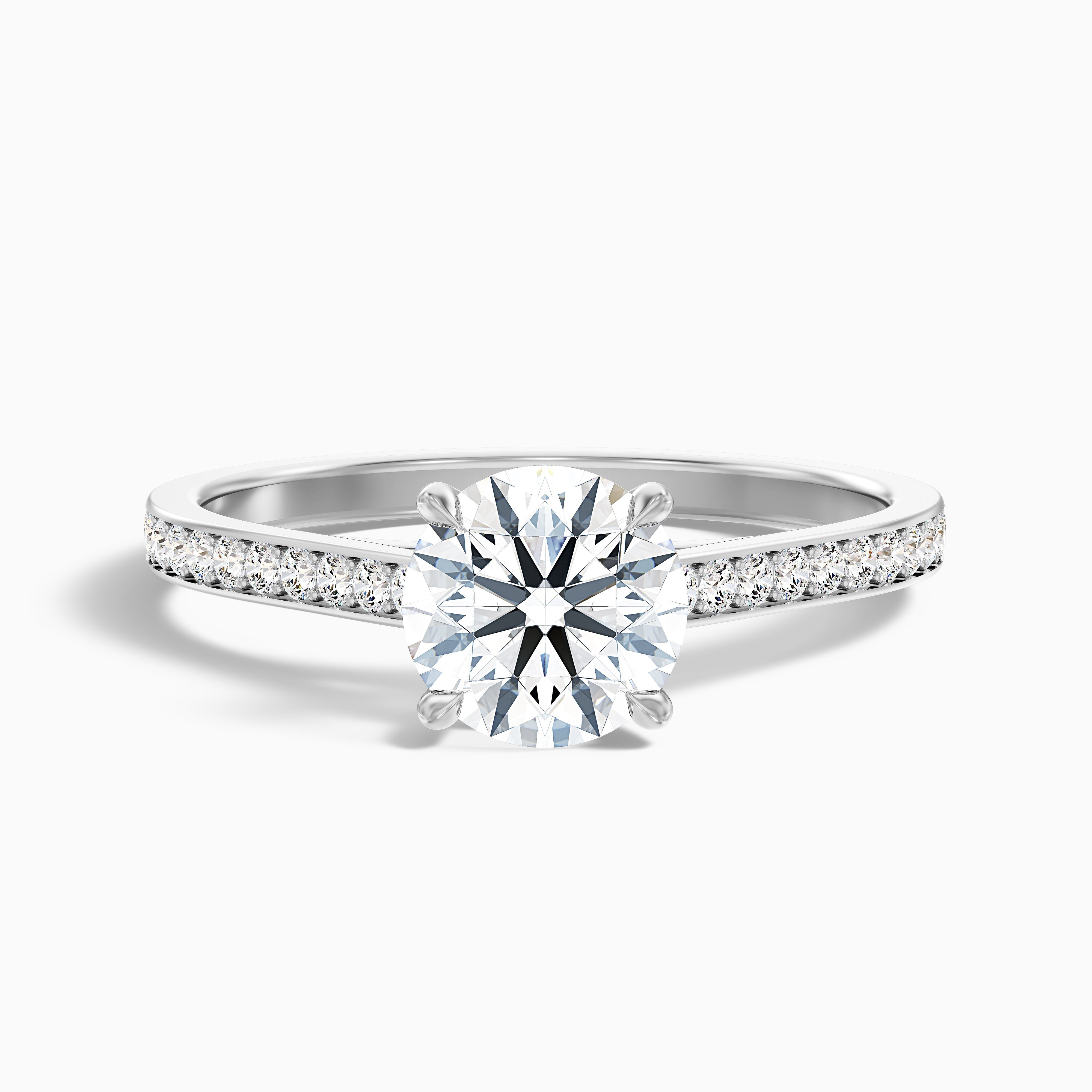 Lisa 5.5 Carat Round Cut Side Stone Pave Moissanite Diamond Ring in 14k White Gold