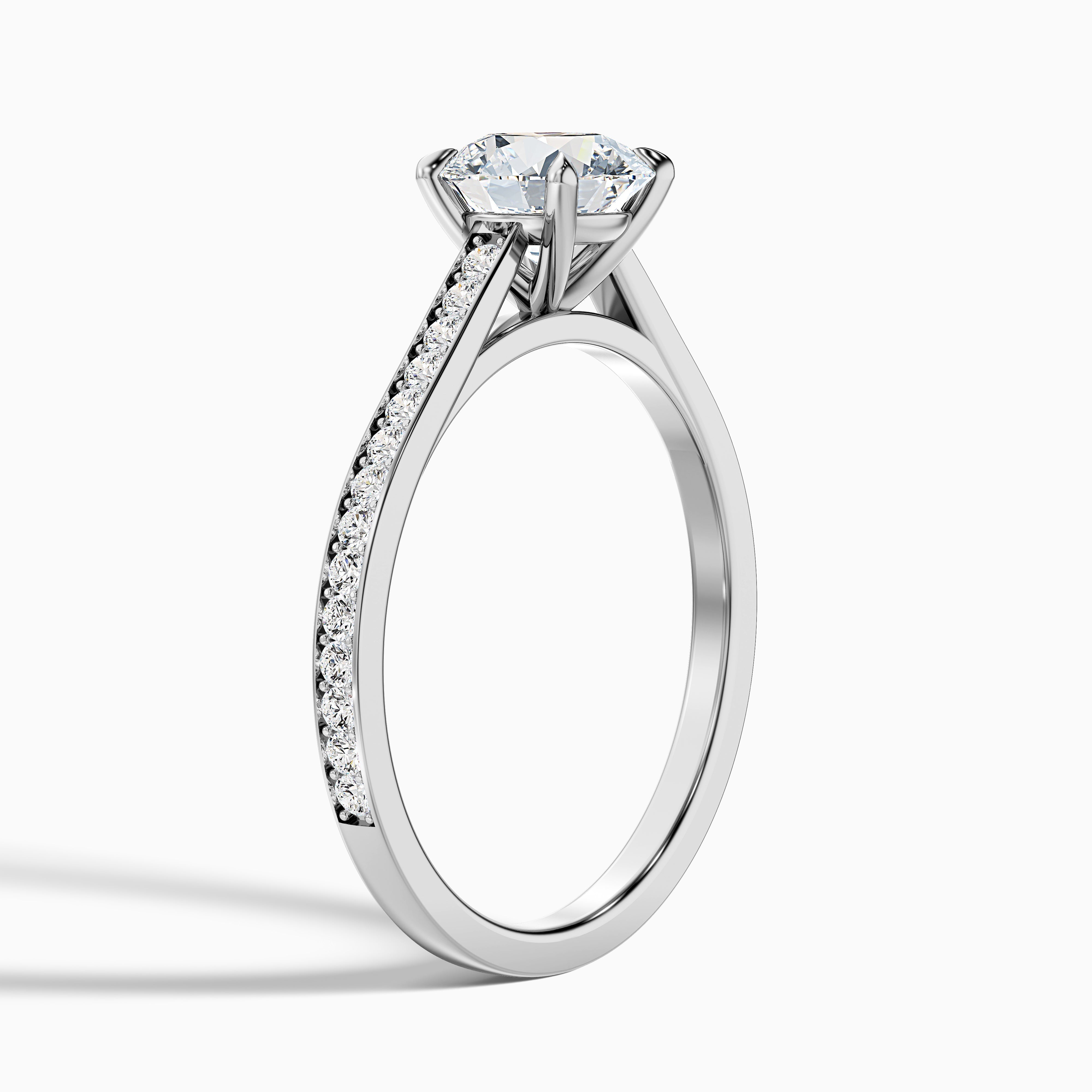 Lisa 3 Carat Round Cut Side Stone Pave Moissanite Diamond Ring in 14k White Gold