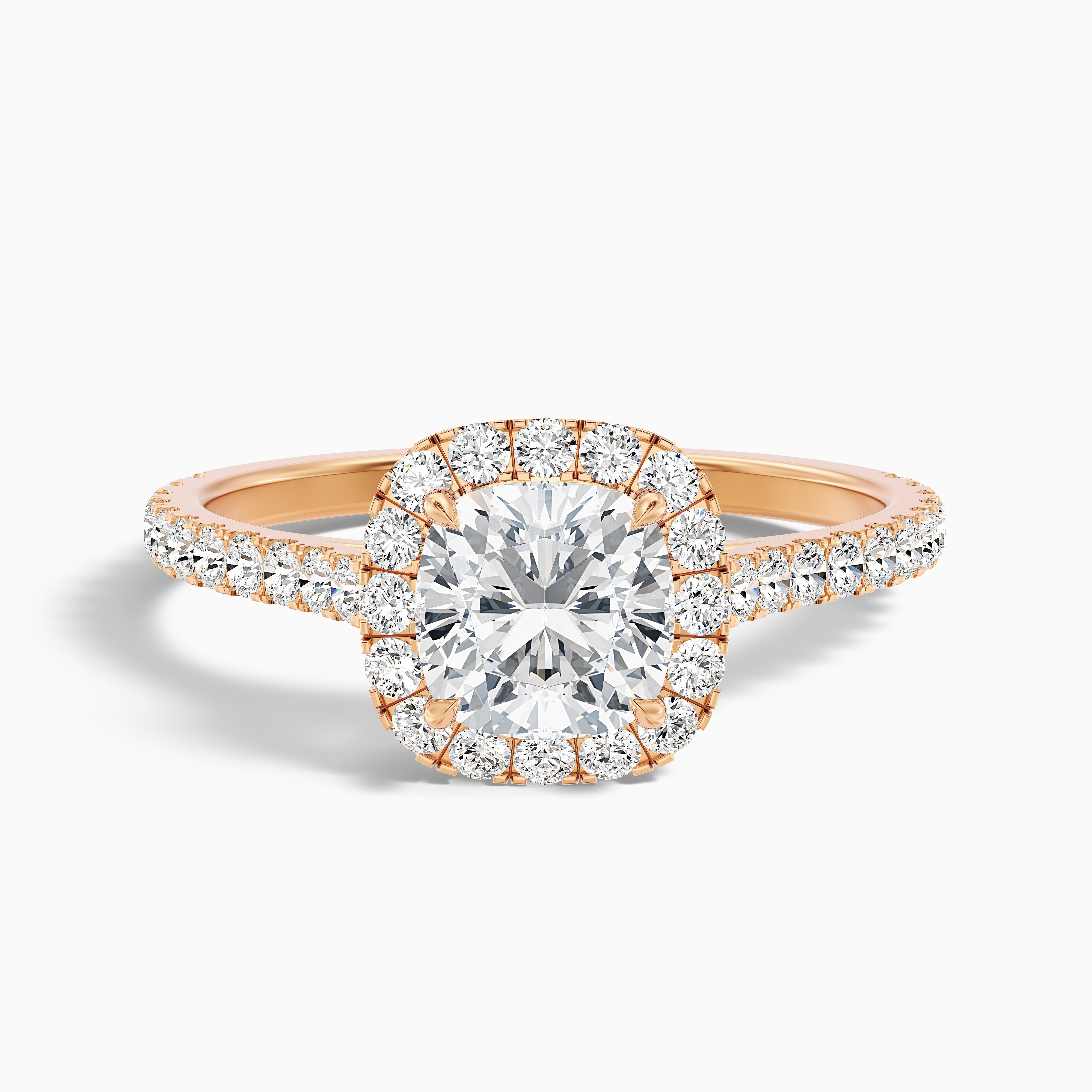 Jini 5 Carat Cushion Cut Halo Pave Moissanite Diamond Ring in Platinum