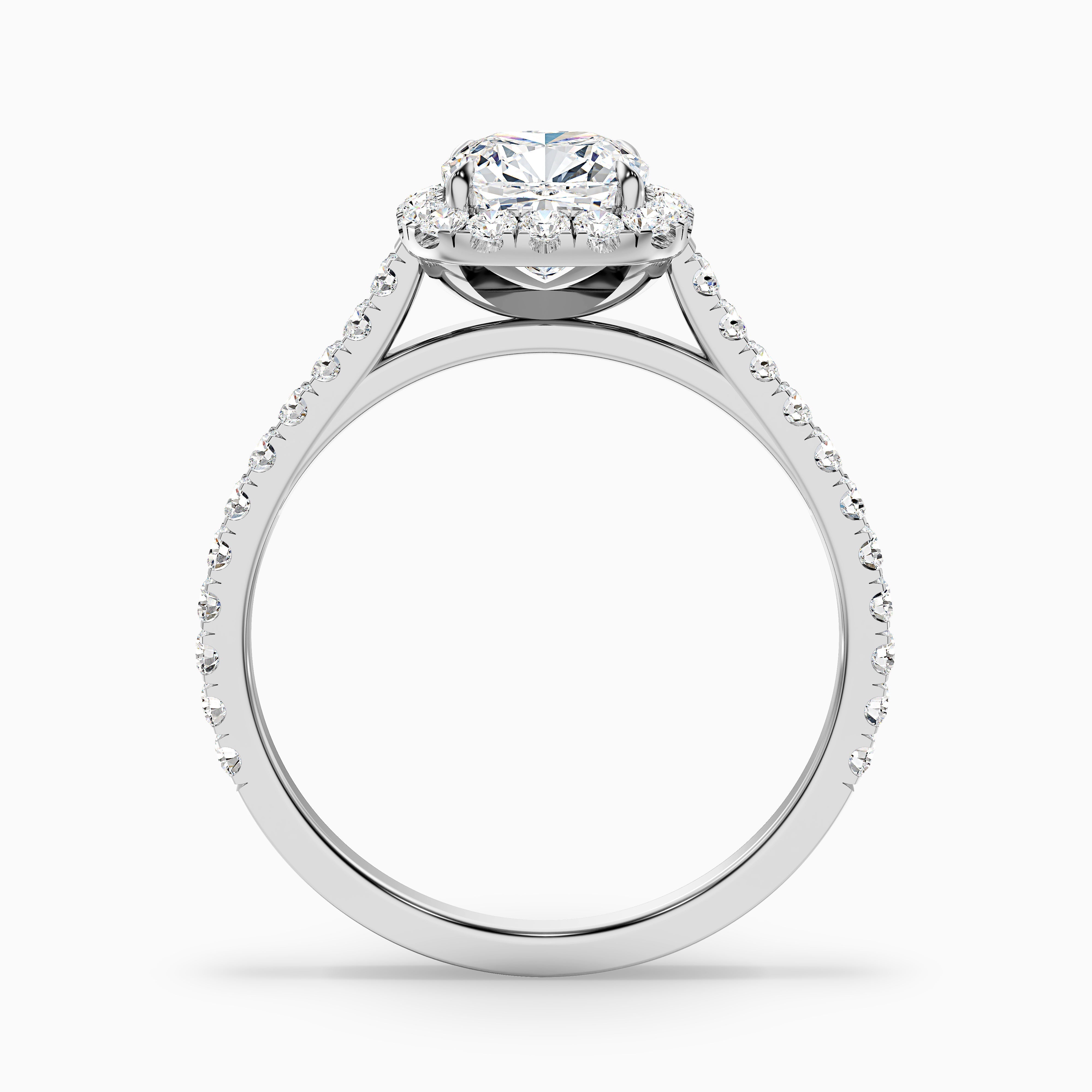Jini 4 Carat Cushion Cut Halo Pave Moissanite Diamond Ring in 14k Rose Gold