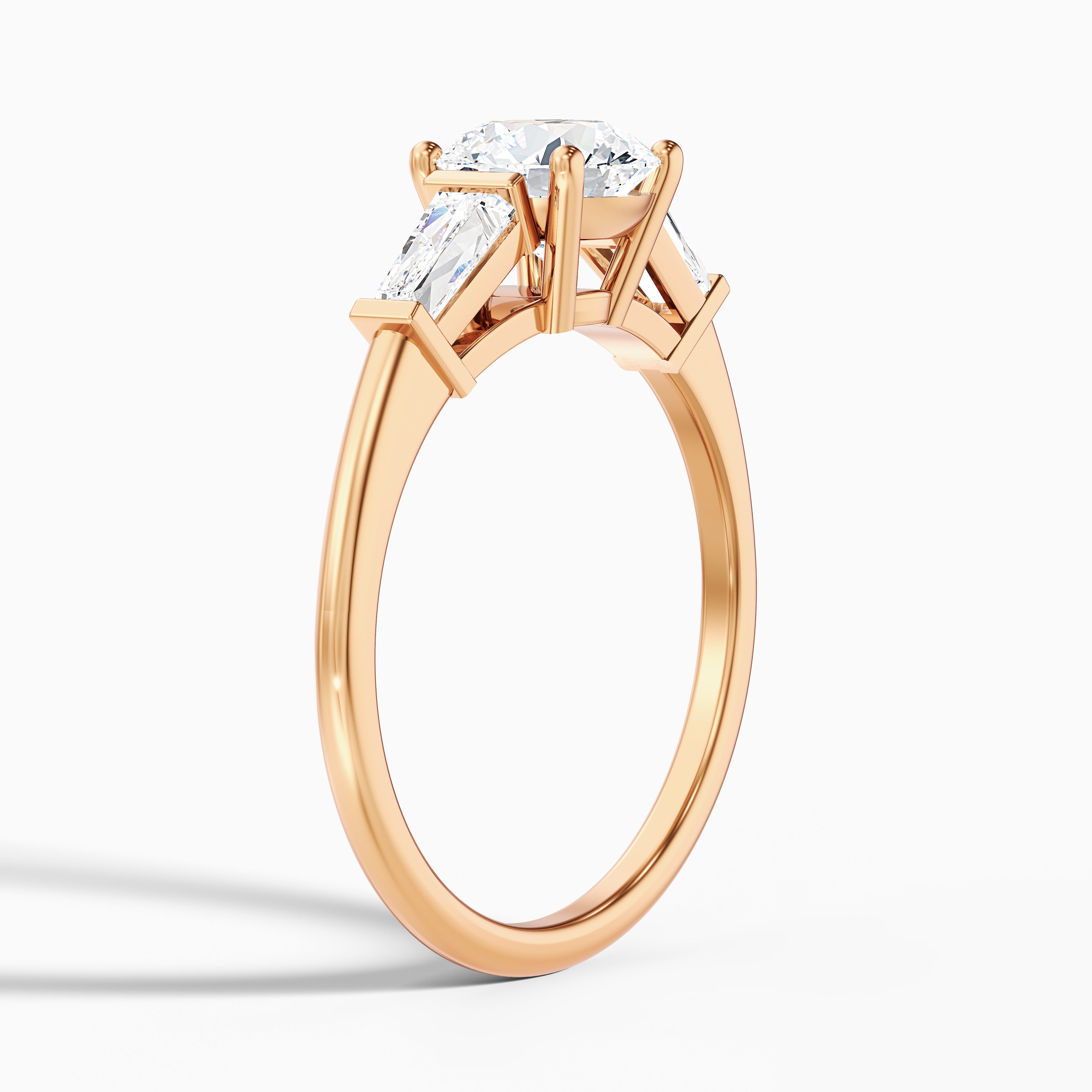 Hope 3 Carat Round 3 Stone Moissanite Diamond Ring With Side Baguette Diamonds in 18k White Gold