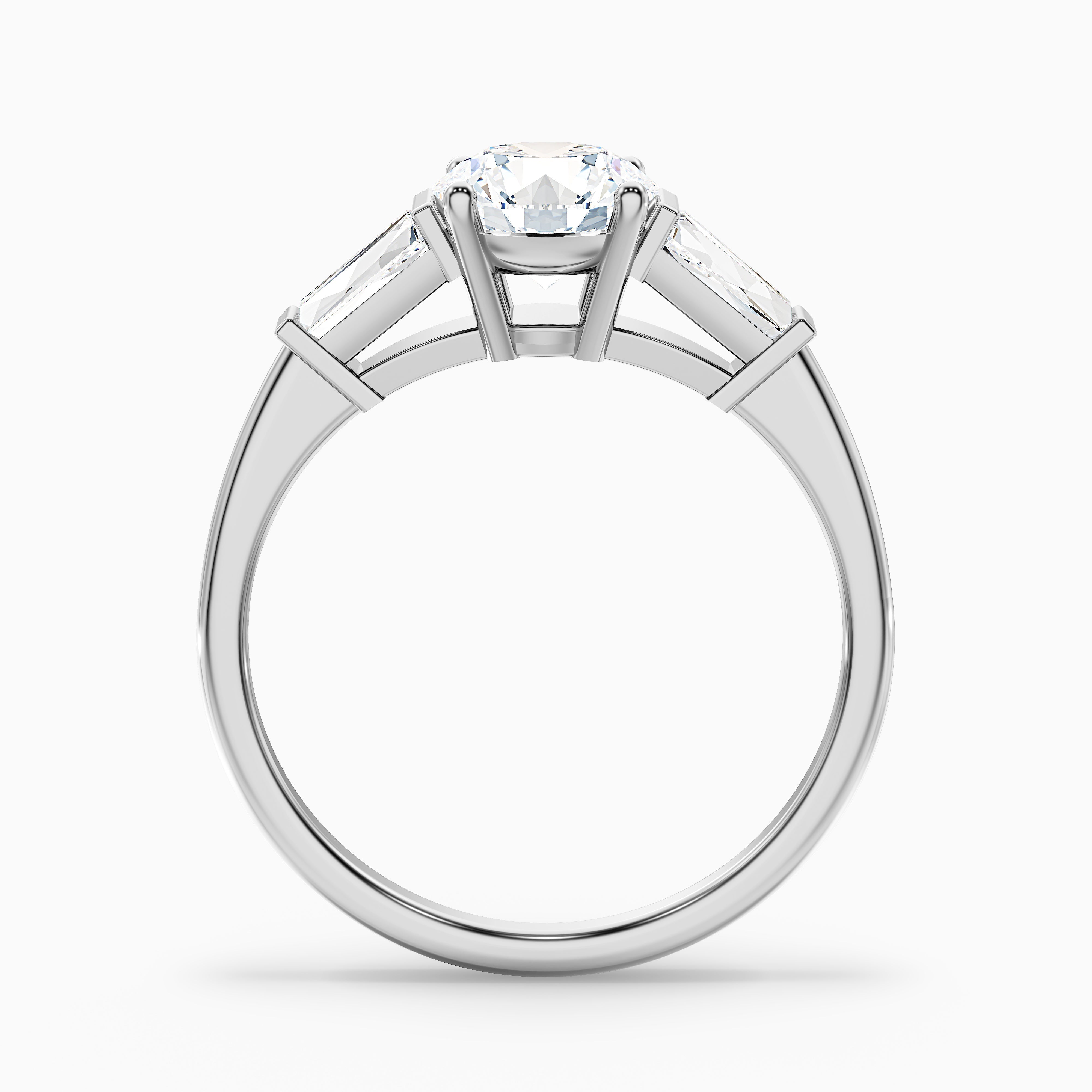 Hope 1.5 Carat Round 3 Stone Moissanite Diamond Ring With Side Baguette Diamonds in Platinum