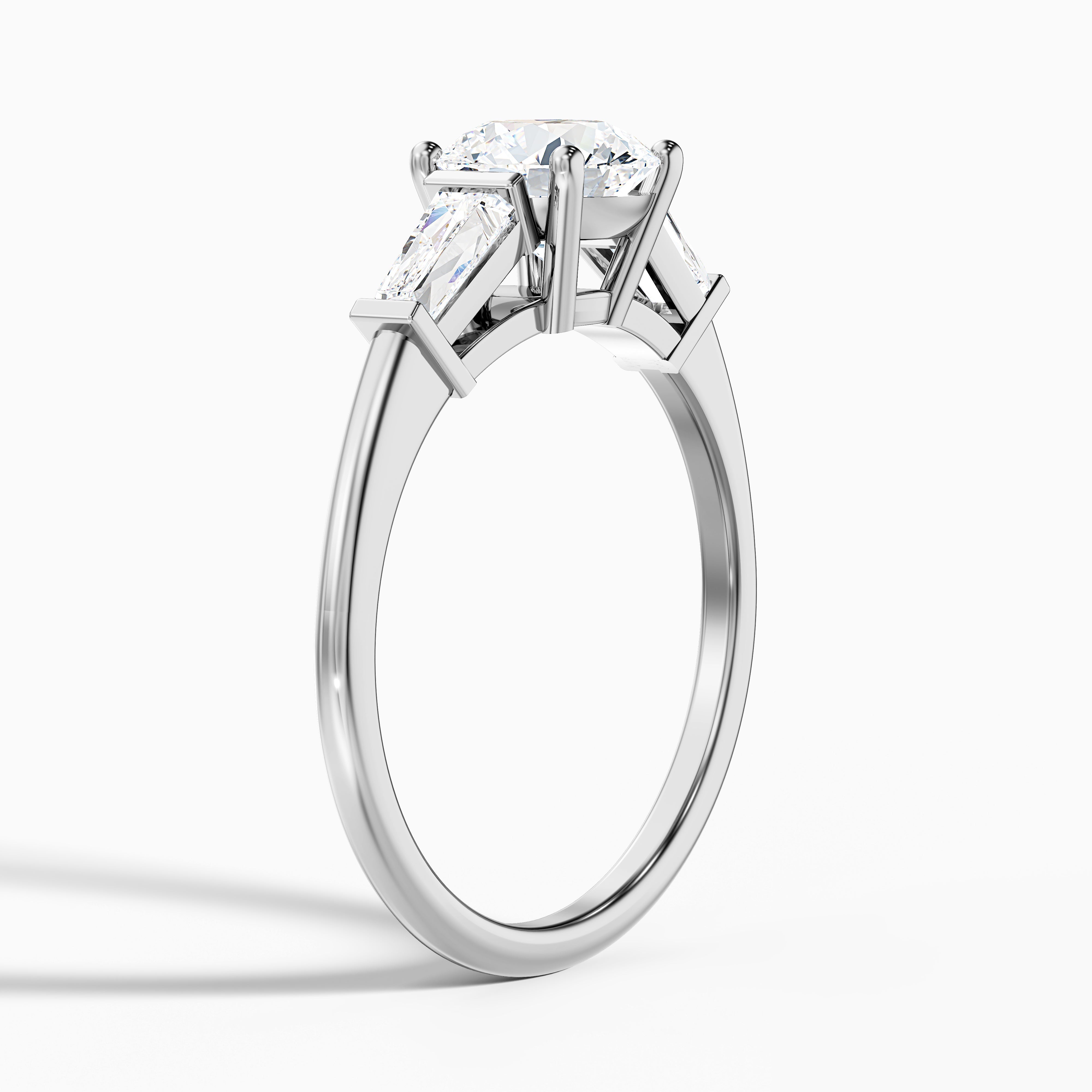 Carly 3 Carat Round 3 Stone Lab Grown Engagement Ring With Side Baguette Diamonds in Platinum