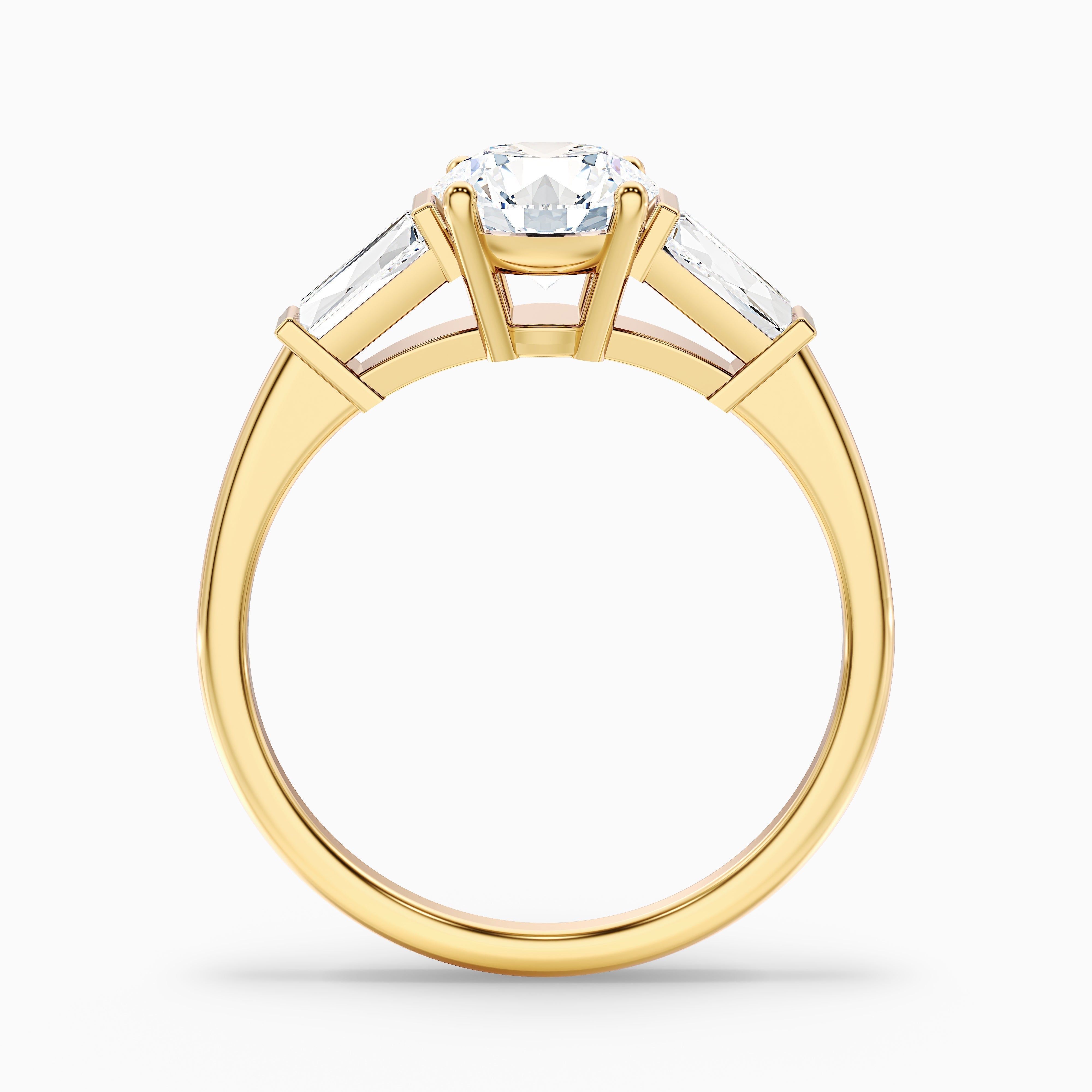 Hope 4.5 Carat Round 3 Stone Moissanite Diamond Ring With Side Baguette Diamonds in 18k White Gold