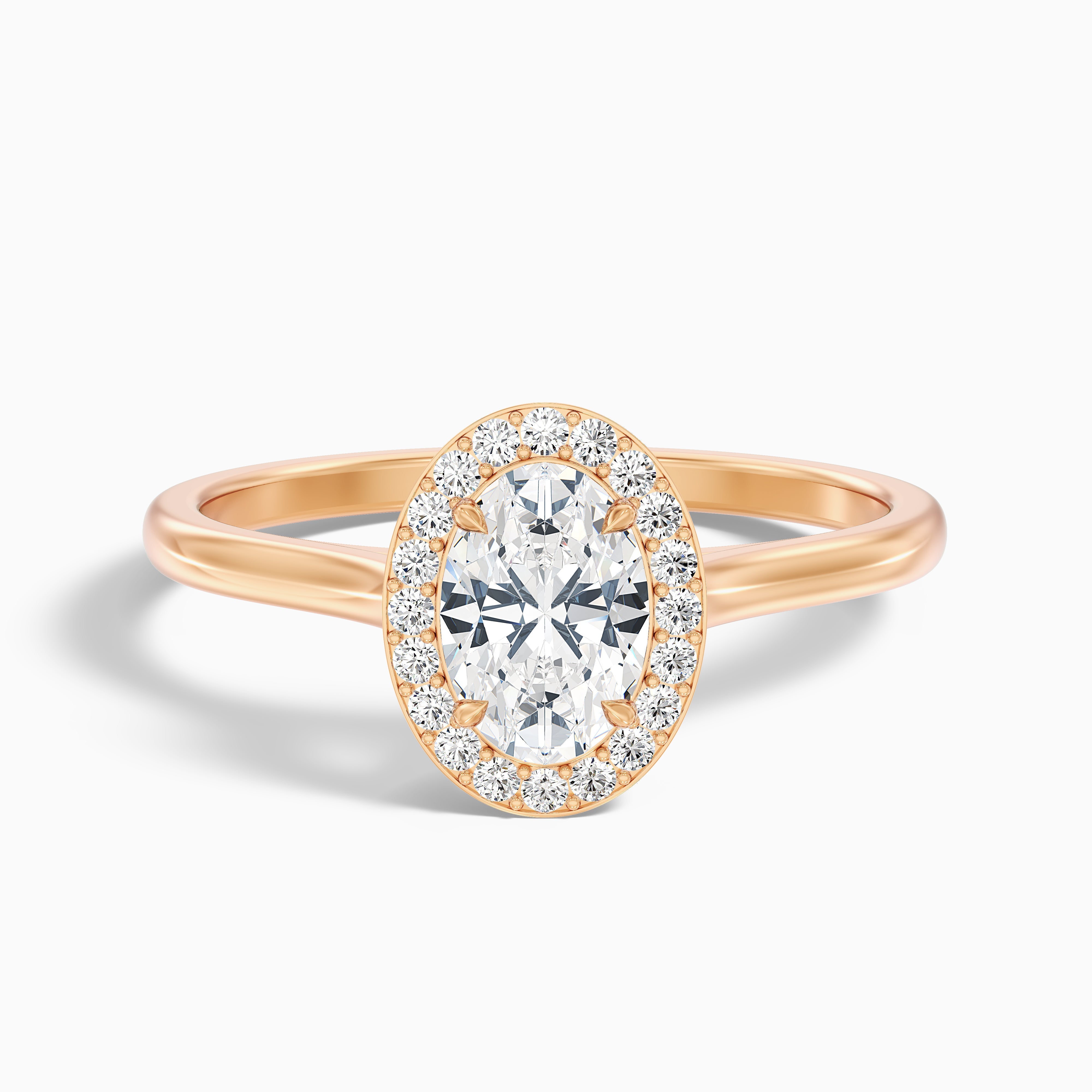 Kyra 5 Carat Oval Cut Halo Moissanite Diamond Ring in 14k Yellow Gold