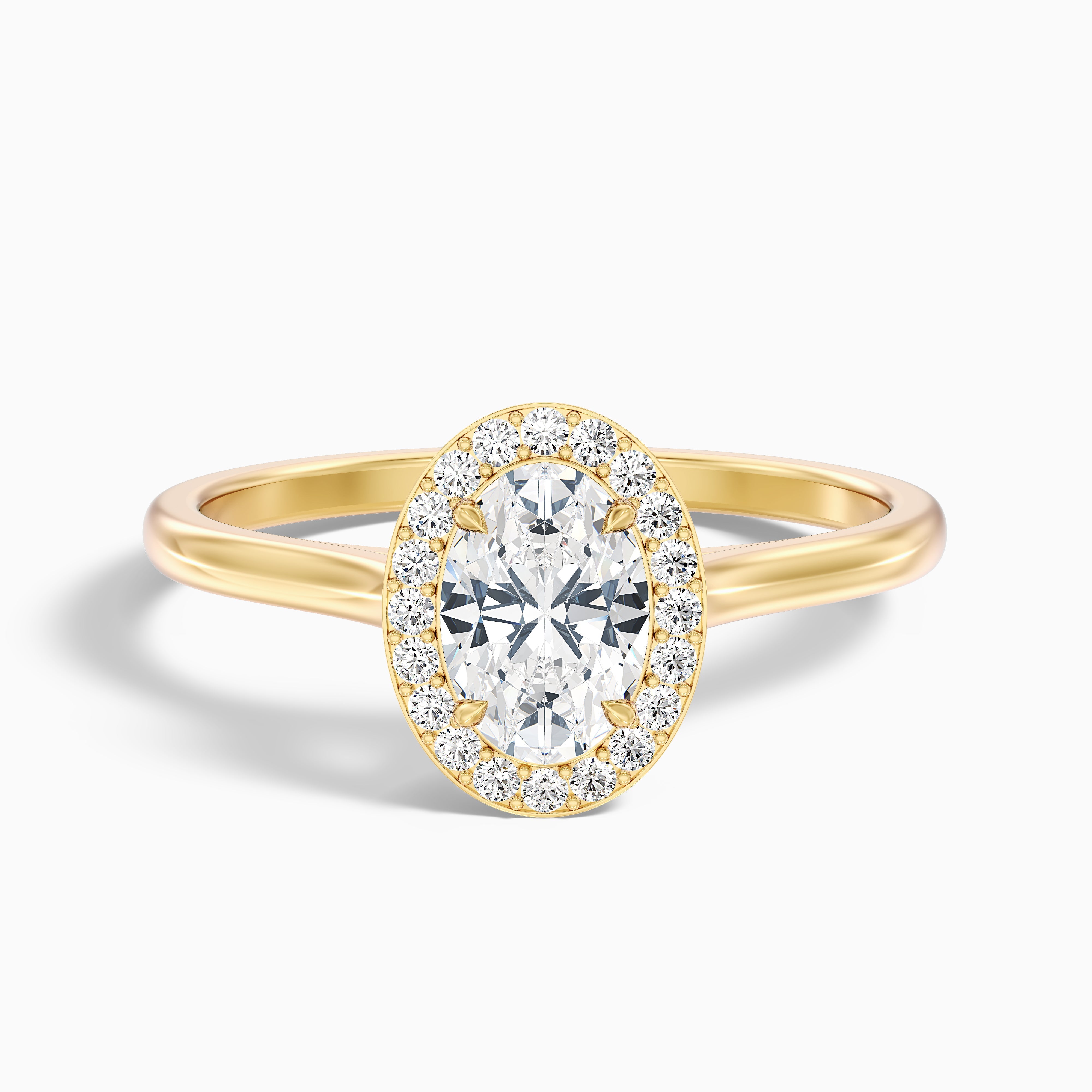 Kyra 1.5 Carat Oval Cut Halo Moissanite Diamond Ring in 10k Yellow Gold
