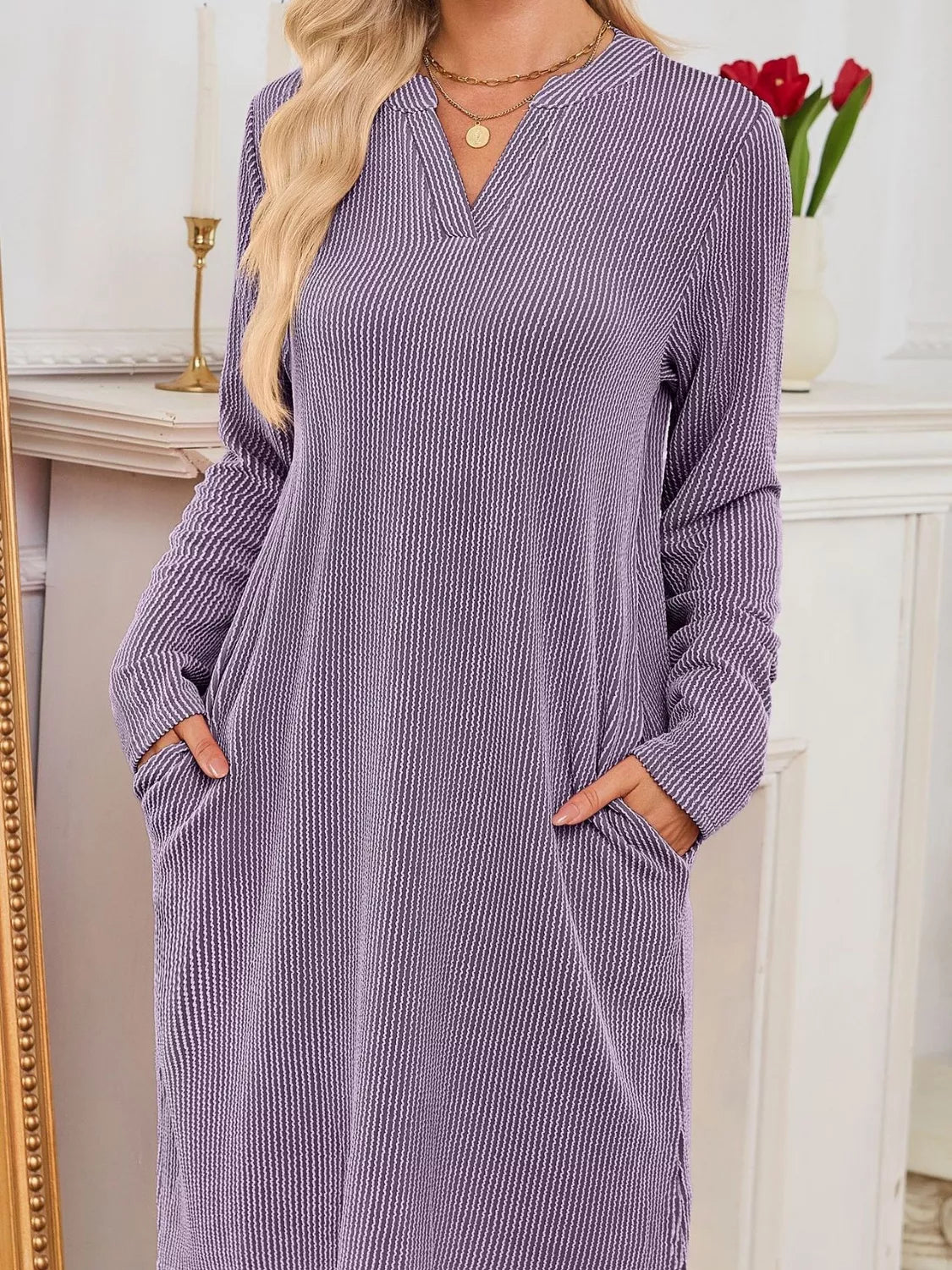 Casual Ribbed Knit Long Sleeve Dress