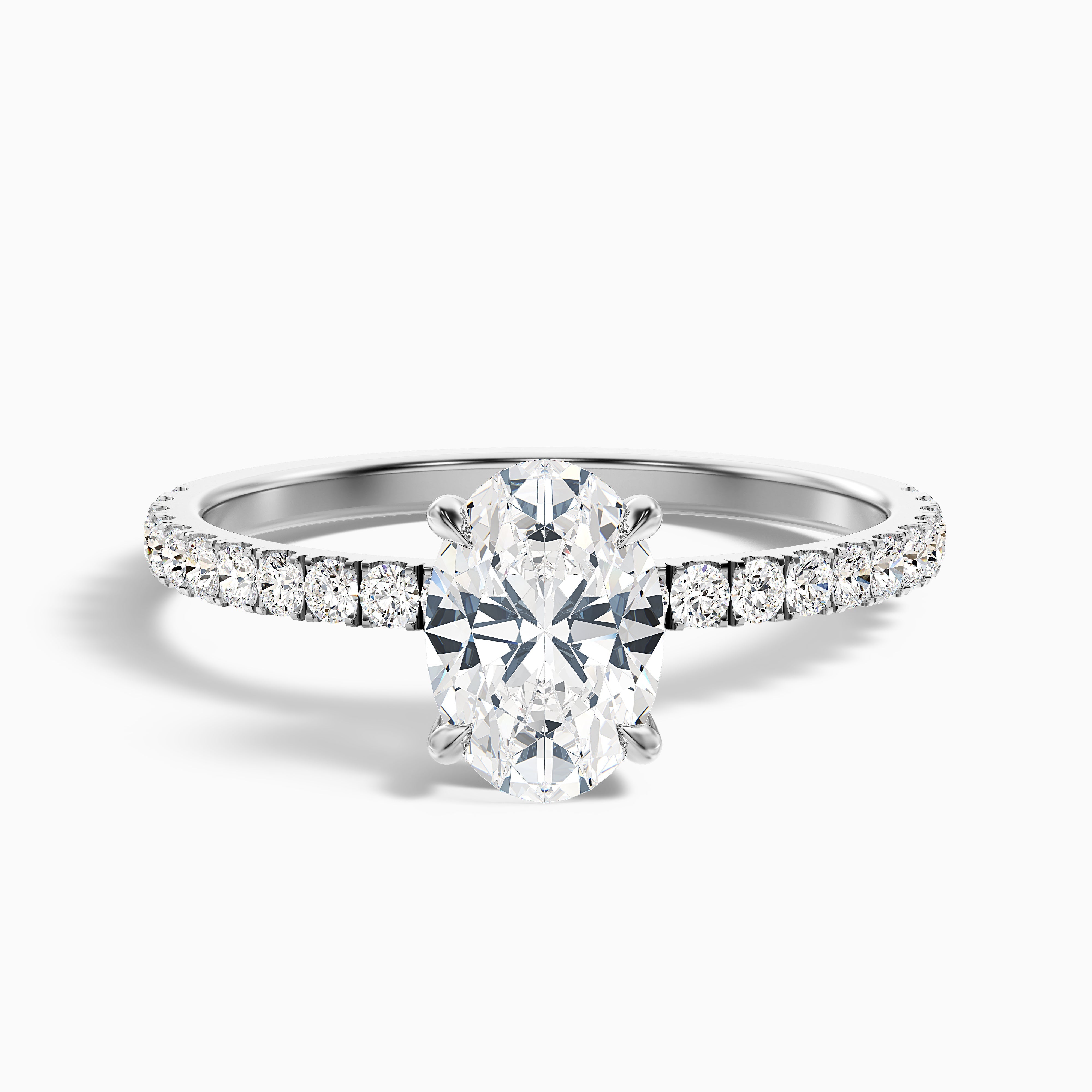 Eliza 3.5 Carat Oval Hidden Halo Moissanite Diamond Ring in 18k White Gold