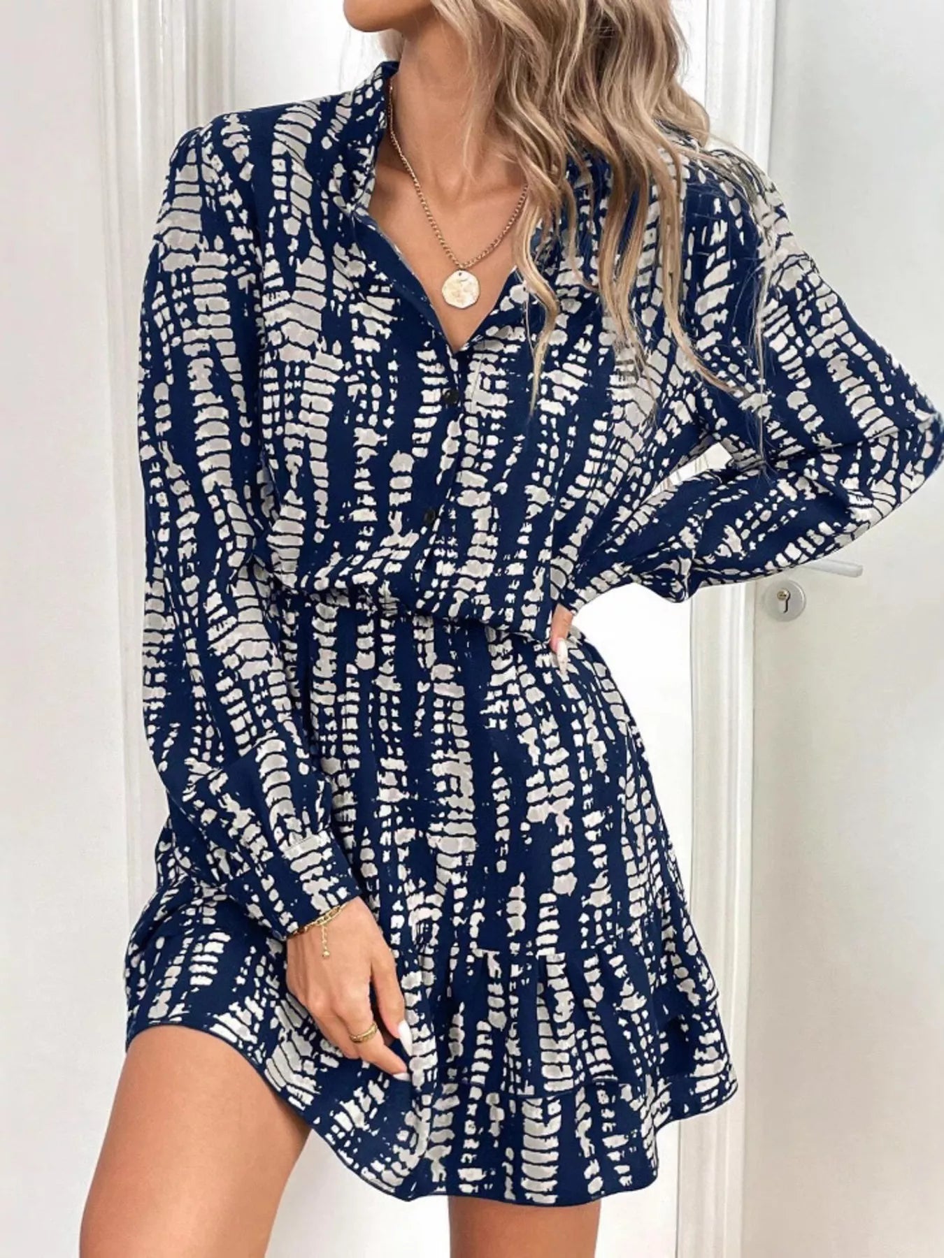 Ruffled Hem Long Sleeve Mini Dress
