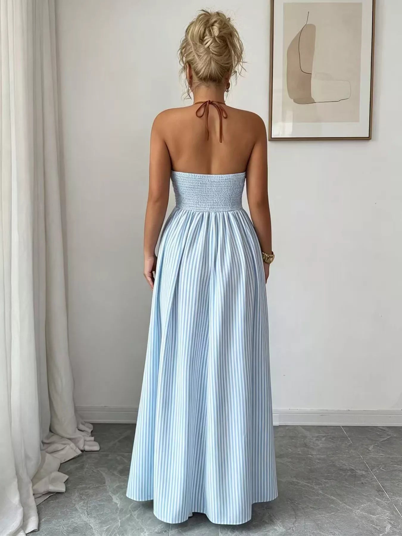 Striped Halter Neck Maxi Dress