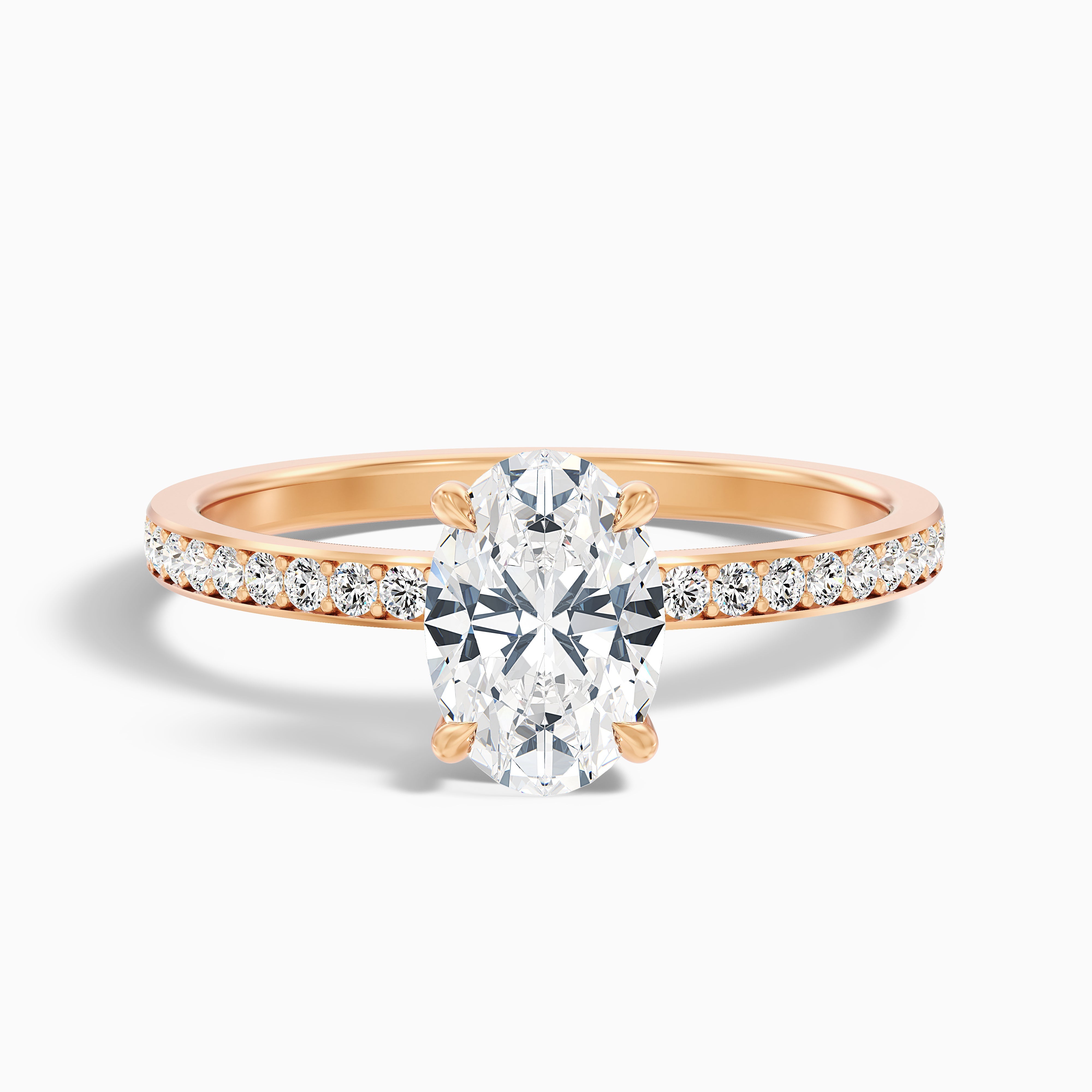 Kara 3.5 Carat Oval Hidden Halo Pave Moissanite Diamond Ring in 18k Rose Gold