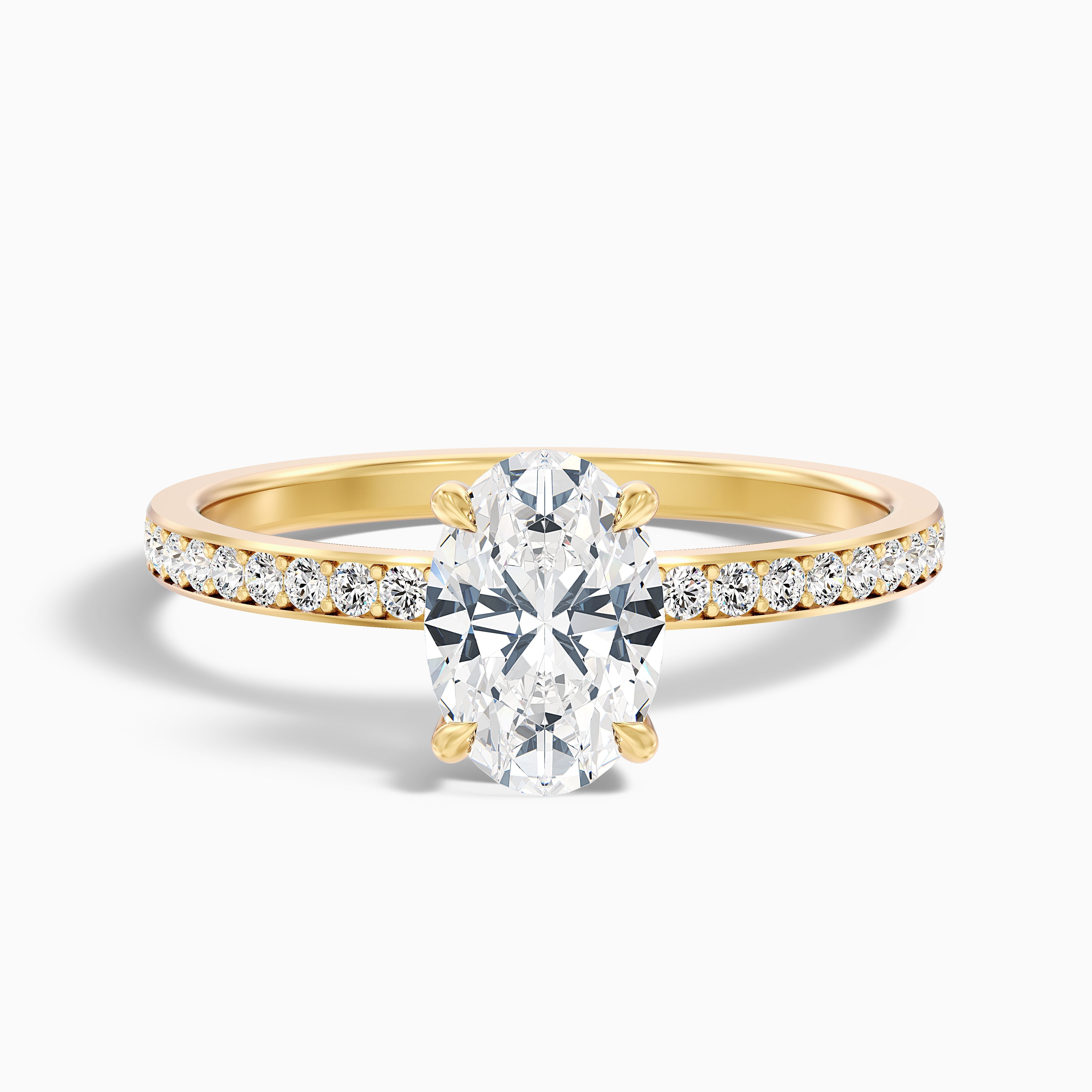Kara 5.5 Carat Oval Hidden Halo Pave Moissanite Diamond Ring in 14k Rose Gold