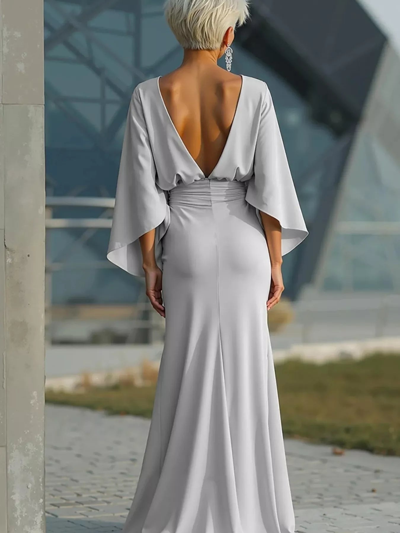 Batwing Sleeve Ruched Maxi Dress