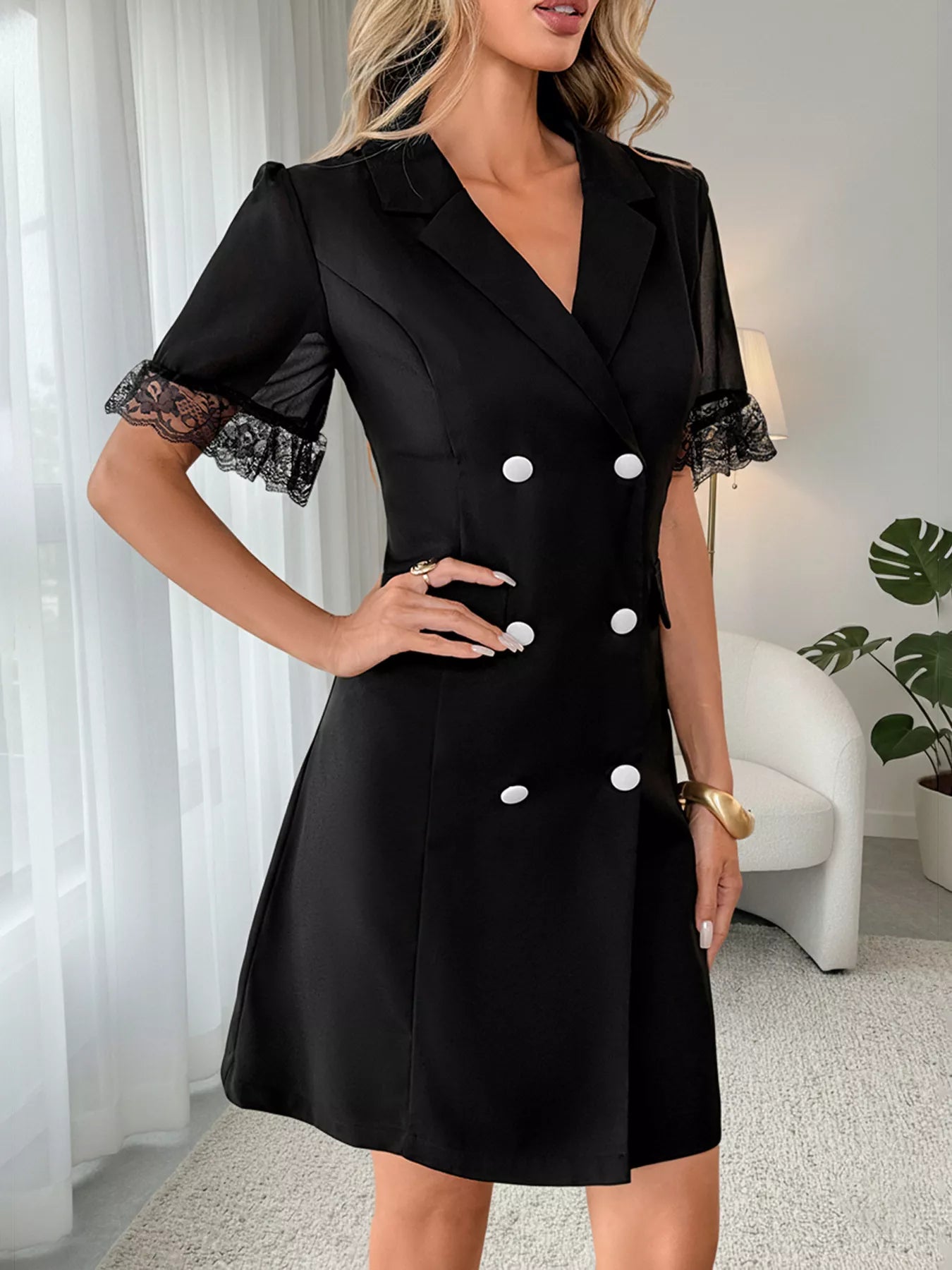 Lace Detail Double Breasted Blazer Dress