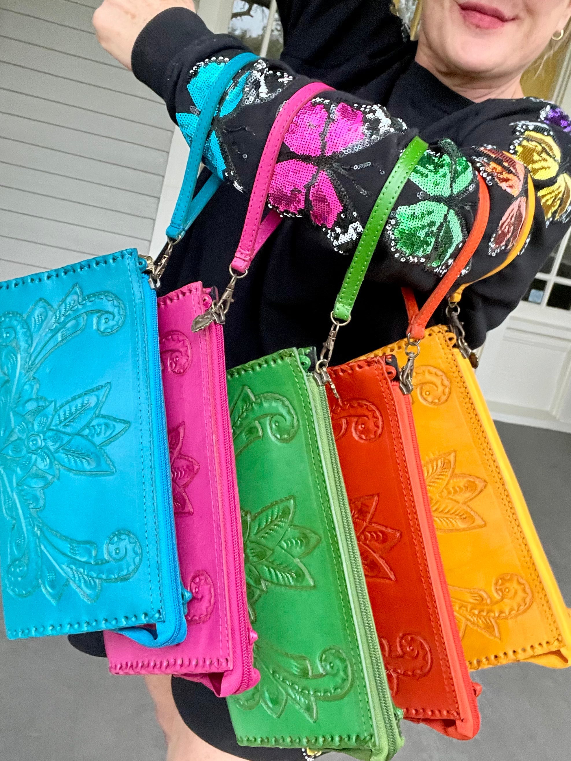 The Ella| Hand-Tooled Leather Clutch & Crossbody