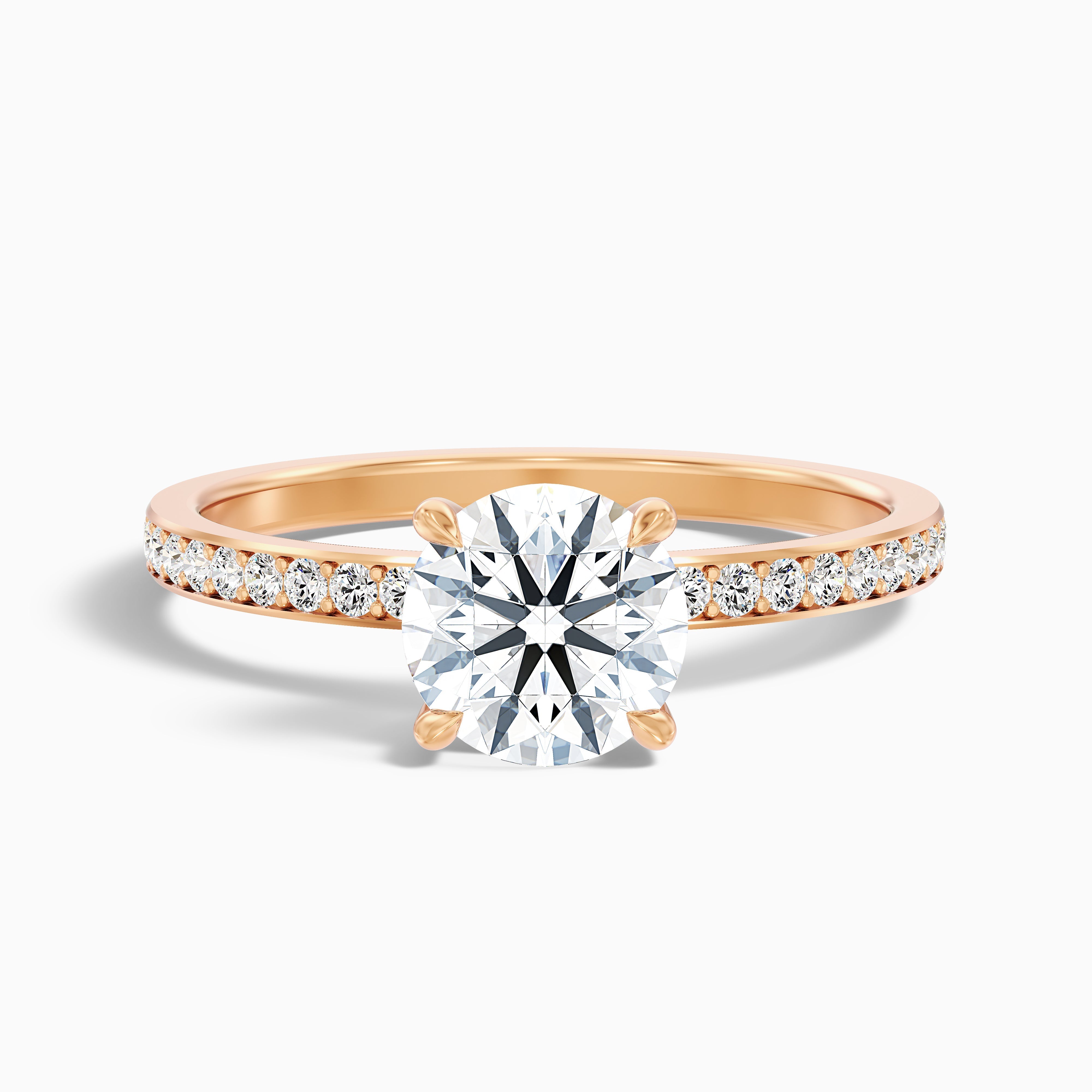 Julia 1.5 Carat Round Hidden Halo Pave Moissanite Diamond Ring in 14k Rose Gold