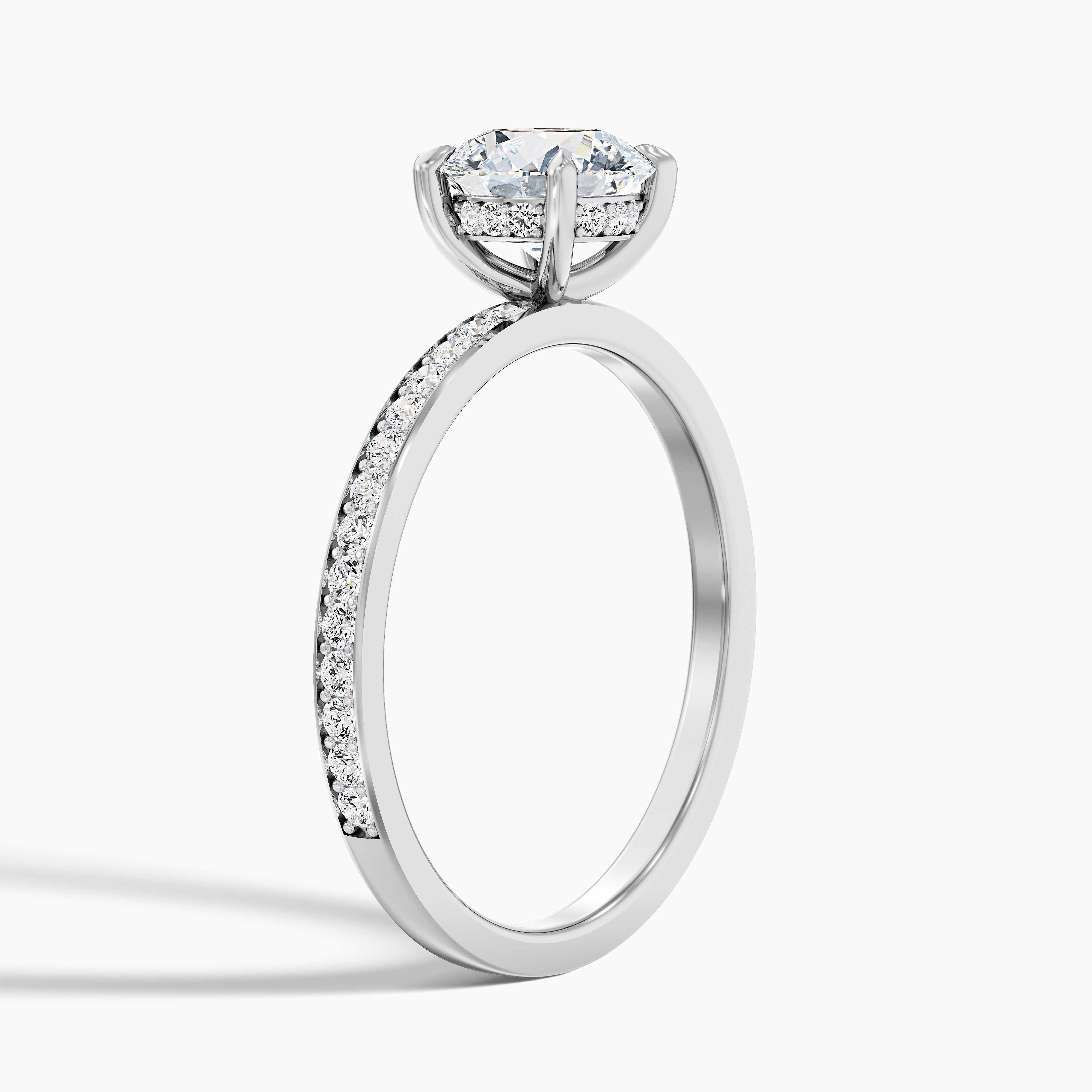 Cris 1 Carat Round Hidden Halo Pave Lab Grown Engagement Ring in Platinum