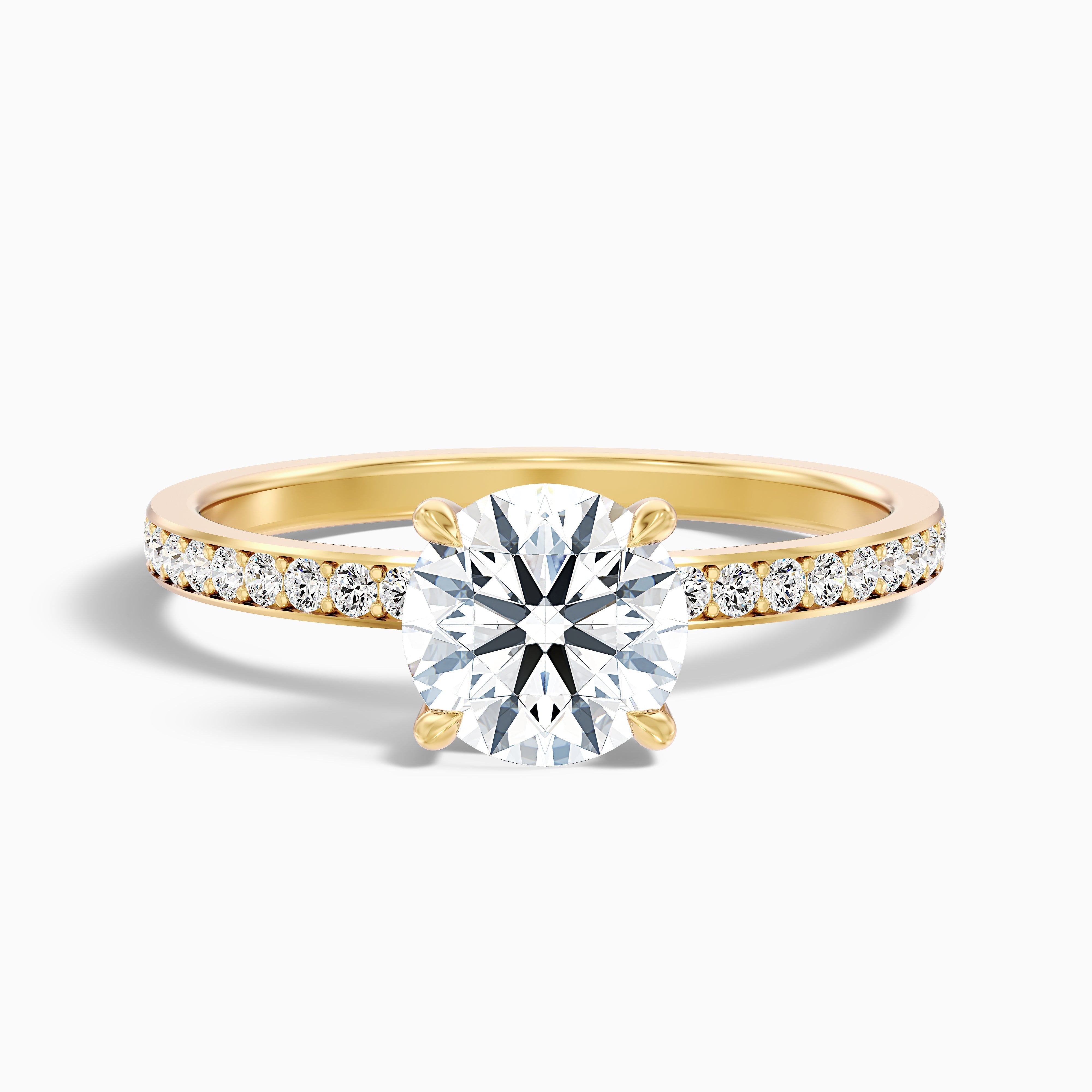 Cris 2 Carat Round Hidden Halo Pave Lab Grown Engagement Ring in 18k Yellow Gold
