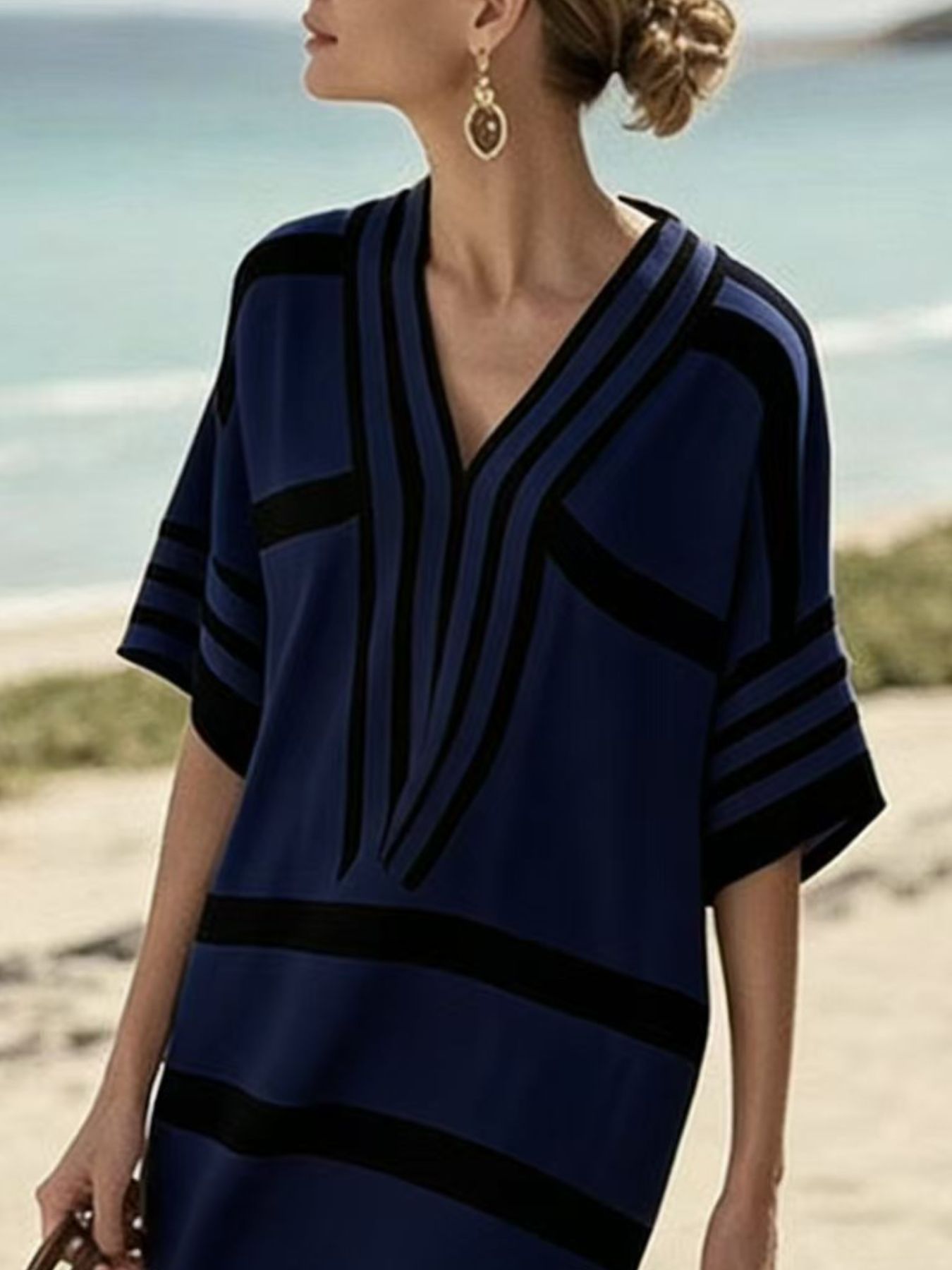 Full Size Striped Half Sleeve Midi Dress Plus Size
