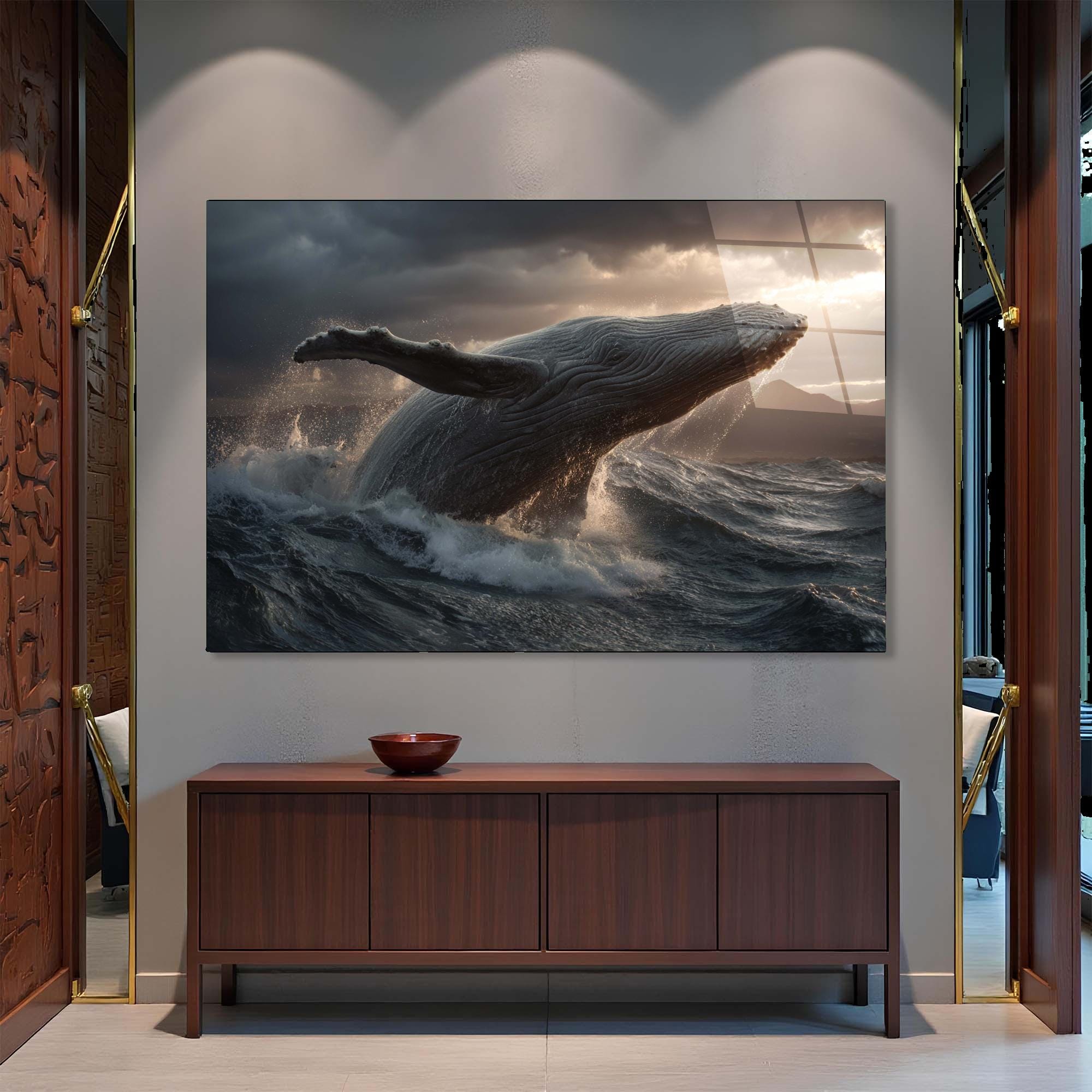 Breaching Whale Tempered Glass Wall Art | Ocean Marine Decor