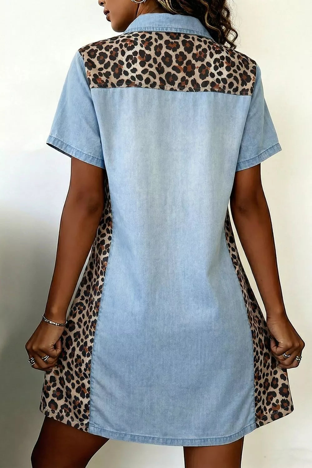 Leopard Print Panel Short Sleeve Dress