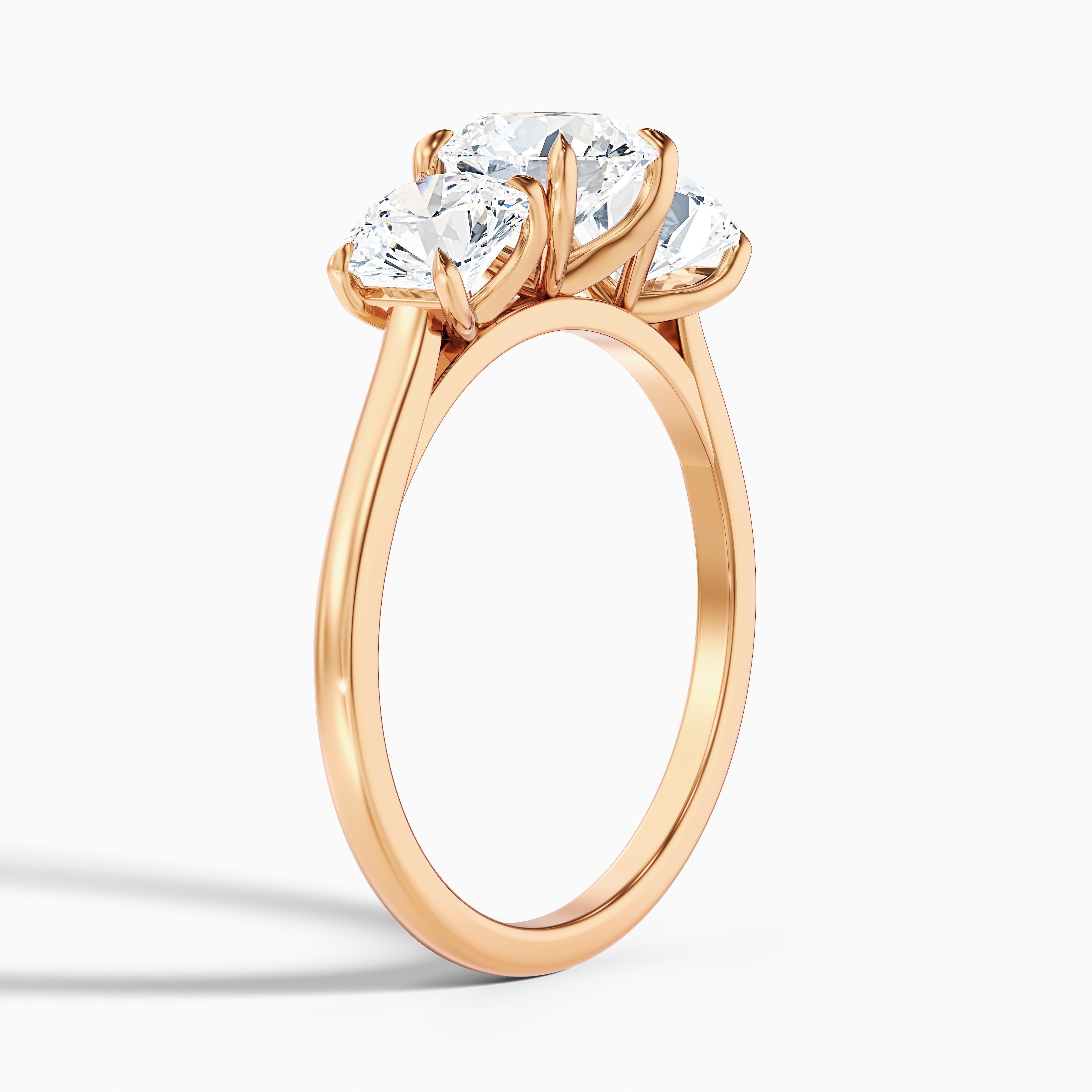Iris 1 Carat Round Three Stone Moissanite Diamond Ring in 14k Rose Gold