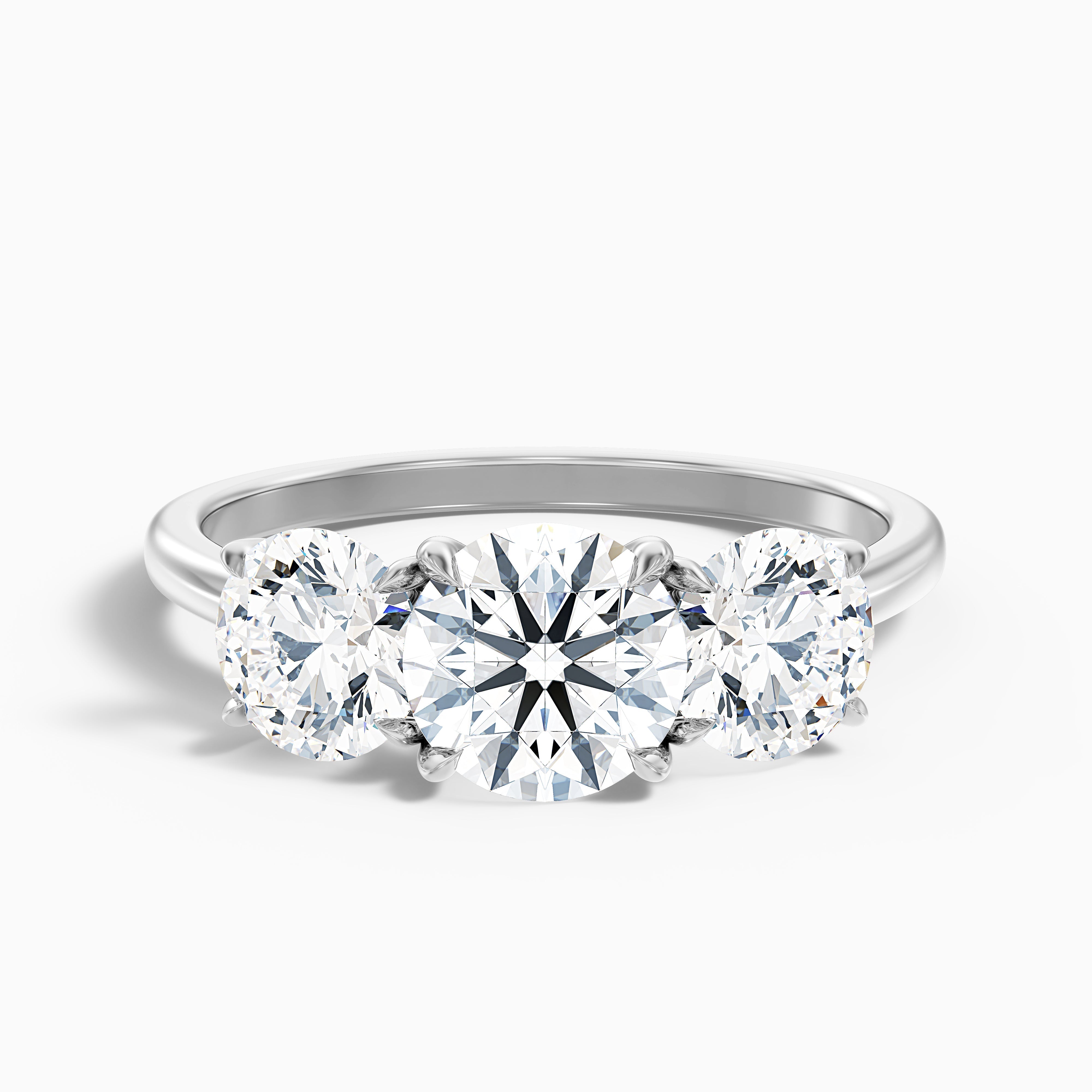 Iara 4.5 Carat Round Three Stone Lab Grown Engagement Ring in 18k White Gold
