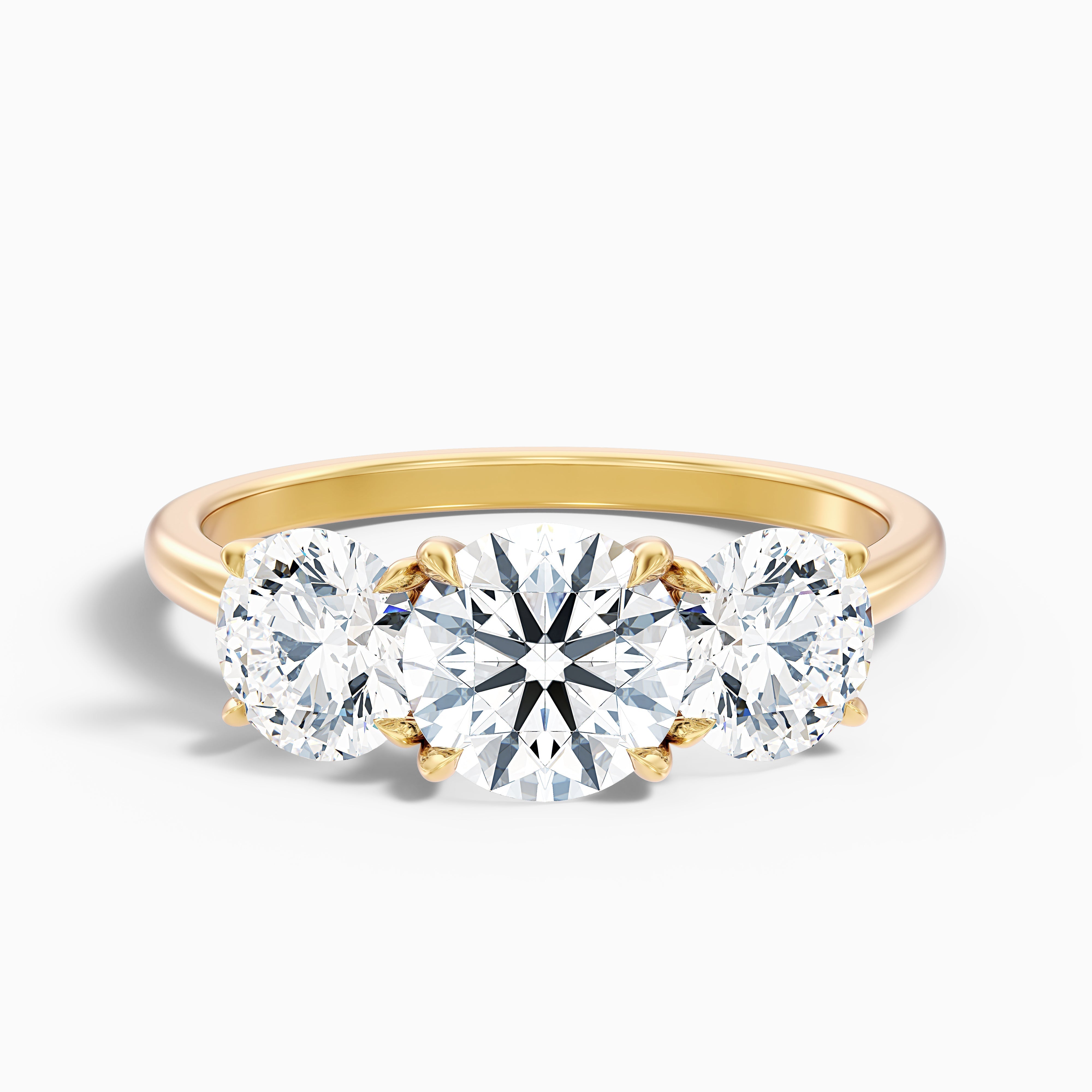 Iara 1.5 Carat Round Three Stone Lab Grown Engagement Ring in 10k Rose Gold
