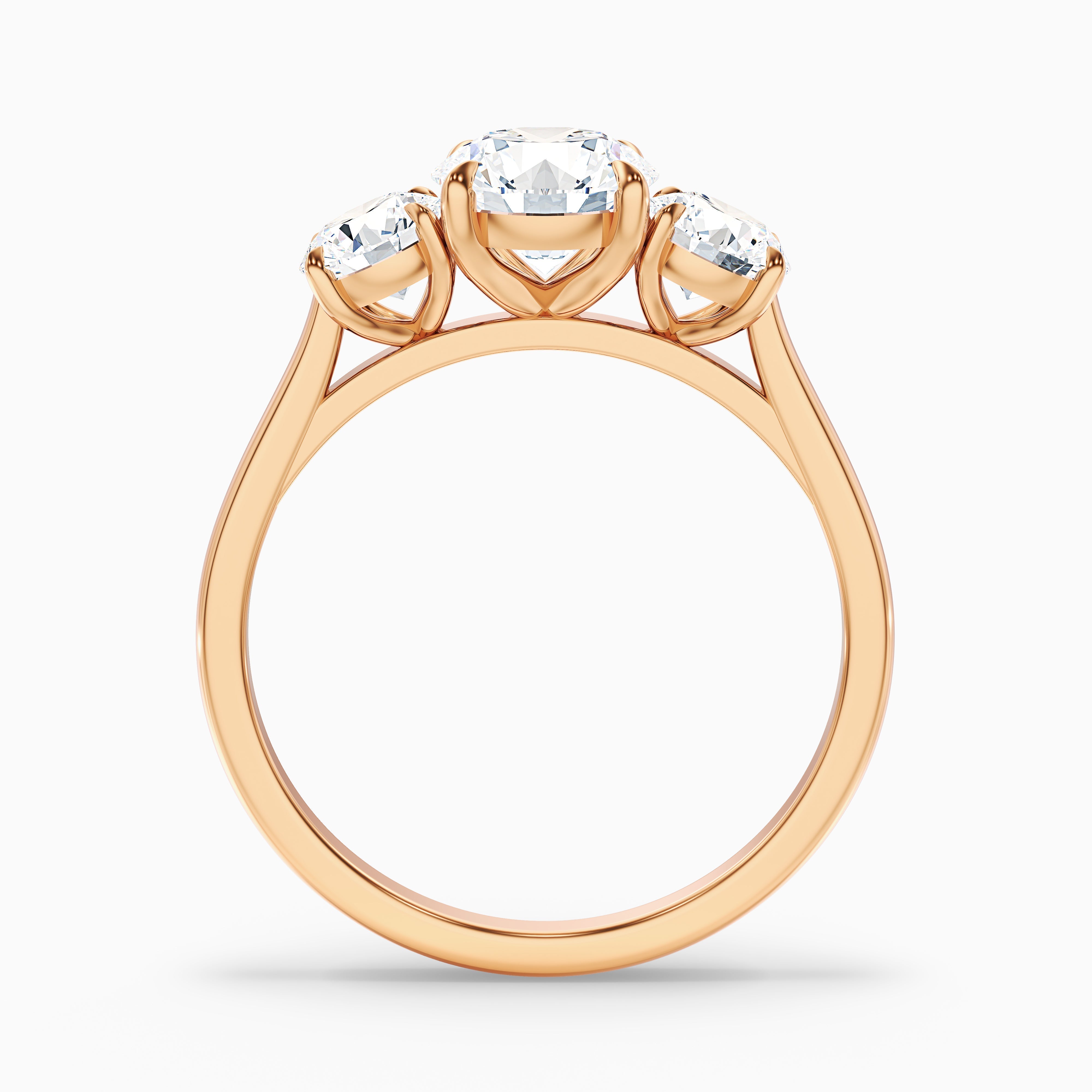 Ira 2.5 Carat Round Three Stone Lab Grown Engagement Ring in 14k Rose Gold